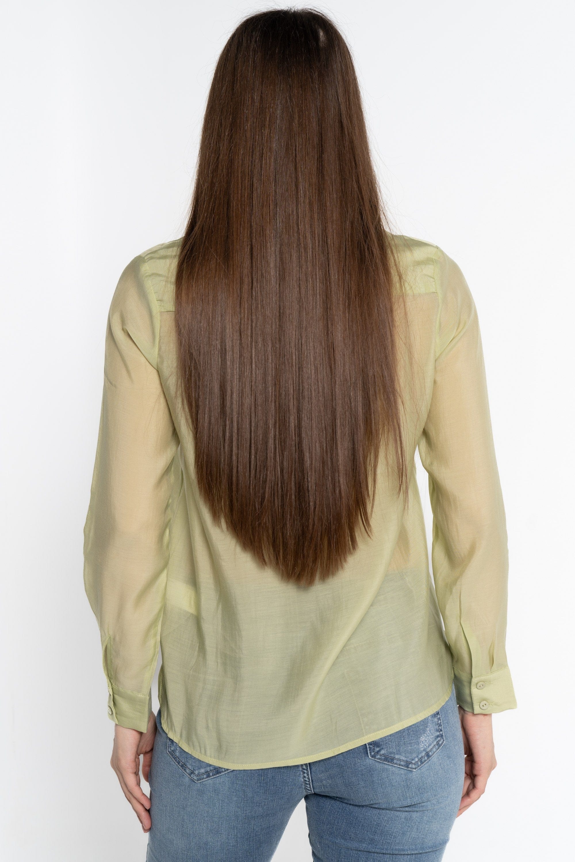 نتشي قميص بأكمام طويلة شفاف بأزرار أمامية نسائي