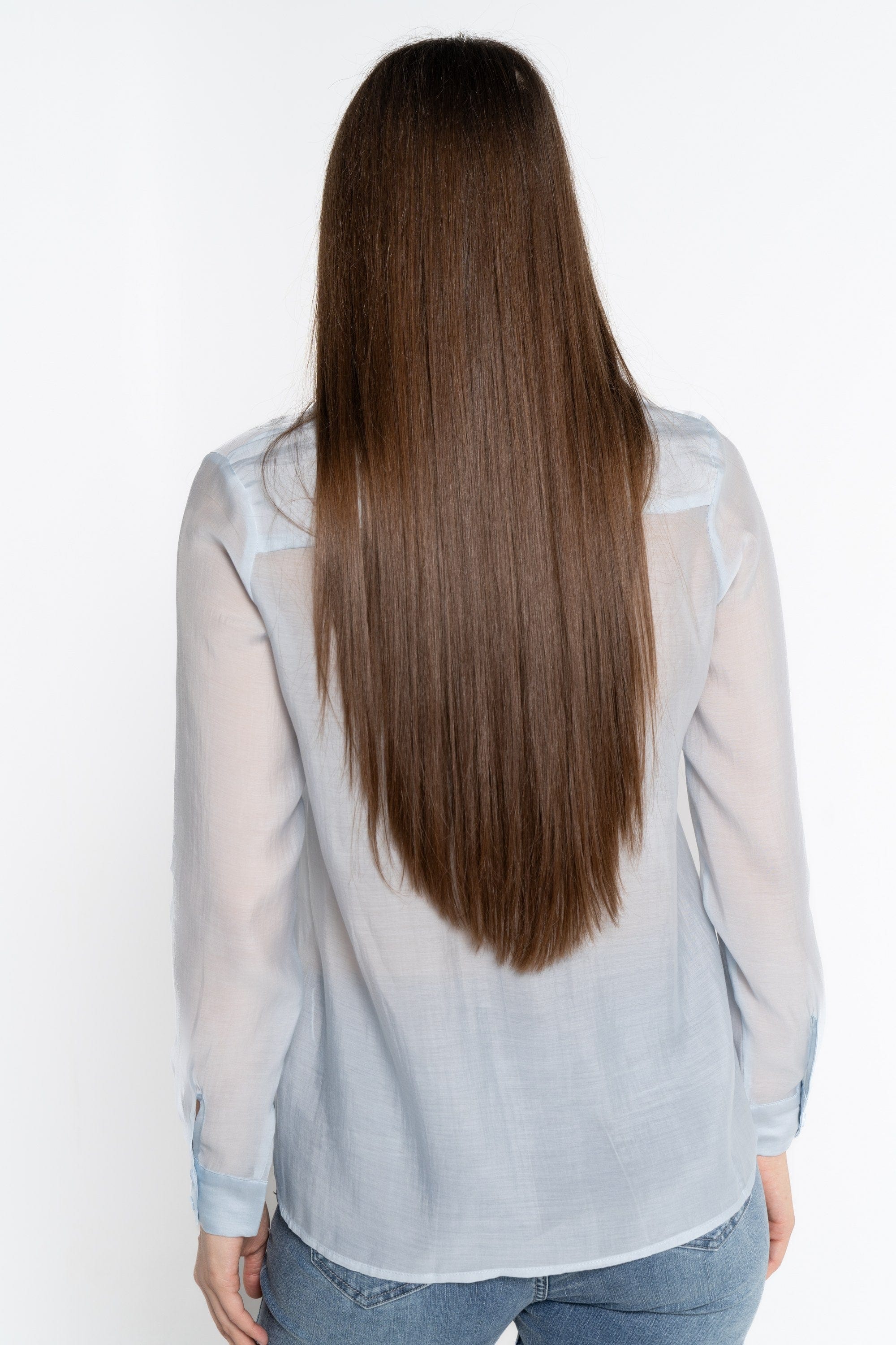 نتشي قميص بأكمام طويلة شفاف بأزرار أمامية نسائي