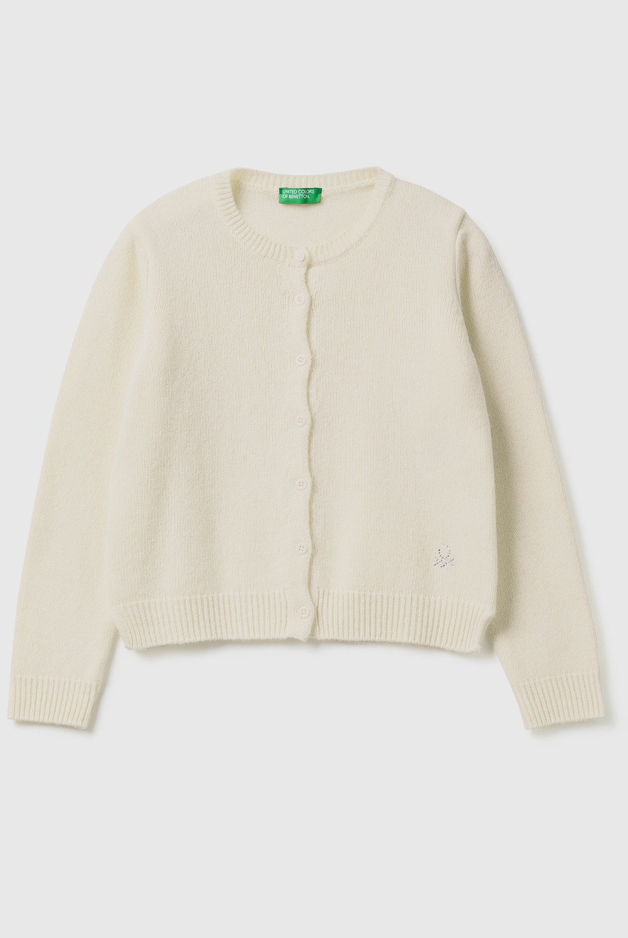 يونايتد كولورز اوف بينيتون كارديجان بياقة دائرية ببشعار مرصع بالأحجار الكريمة بناتي