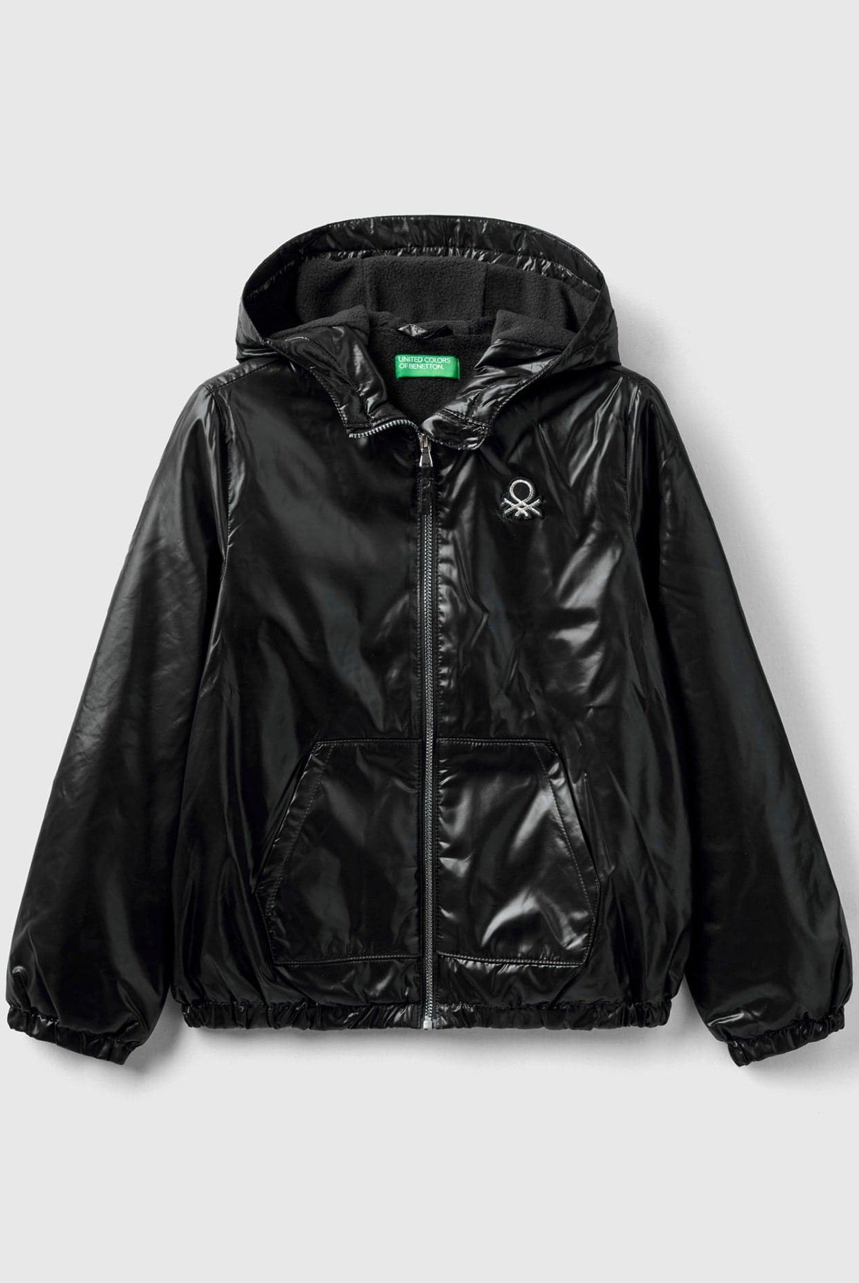 يونايتد كولورز اوف بينيتون جاكيت اطفالي لامع بسحاب وقلنسوة