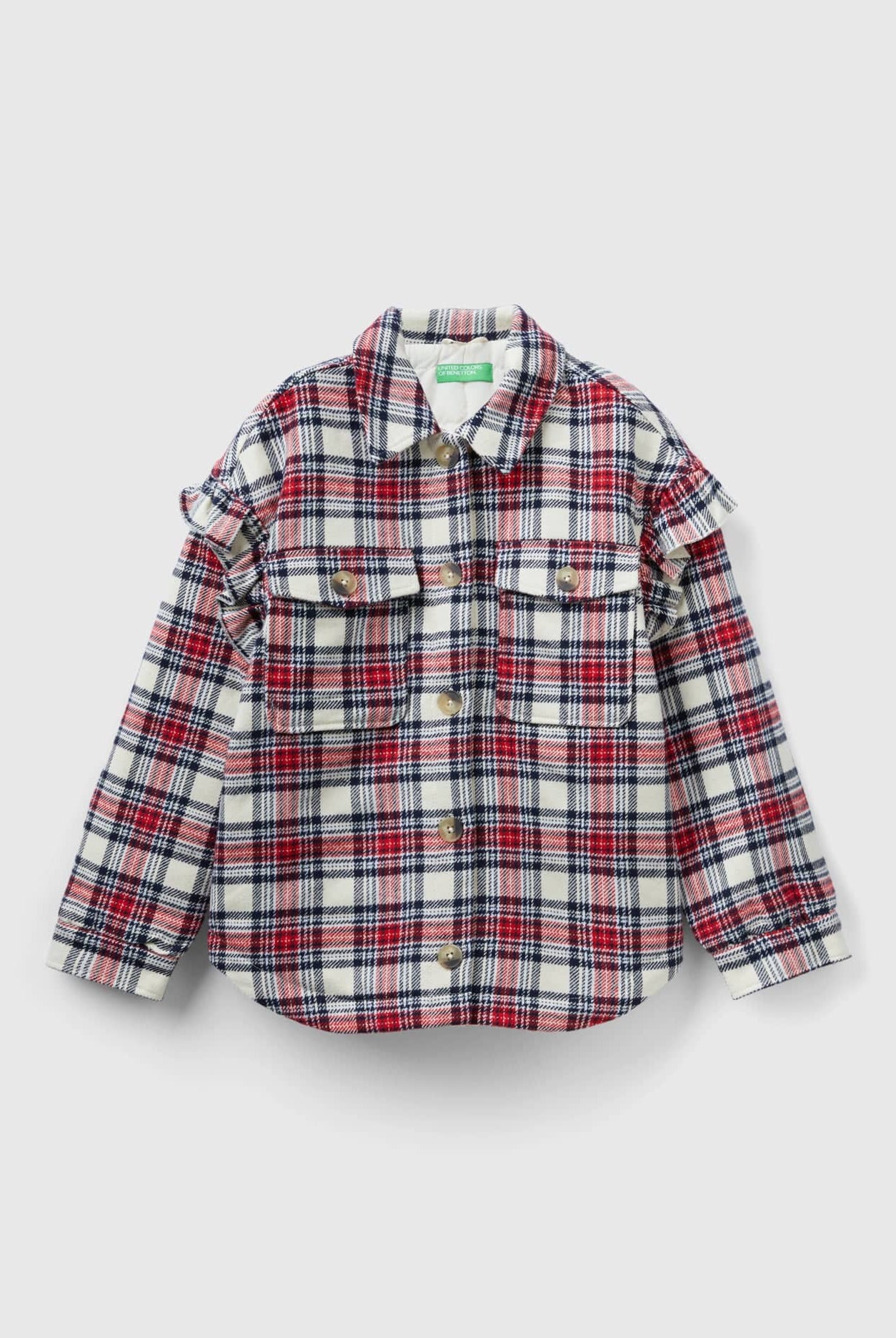 يونايتد كولورز اوف بينيتون قميص بناتي منقوش بتفاصيل كشكشة وجيوب أمامية