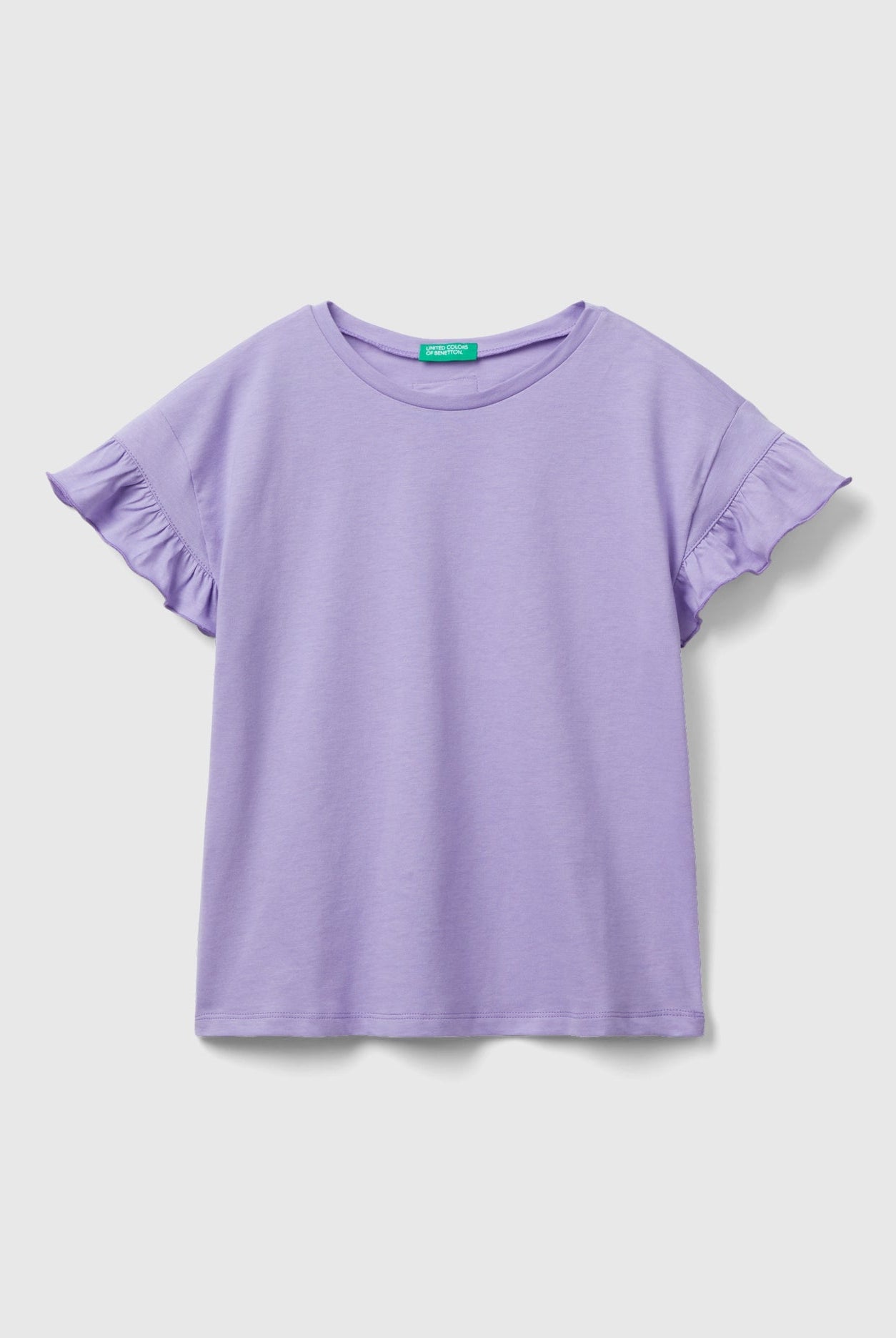 يونايتد كولورز اوف بينيتون تي شيرت بناتي بأكمام قصيرة مع كشكش عالاكمام