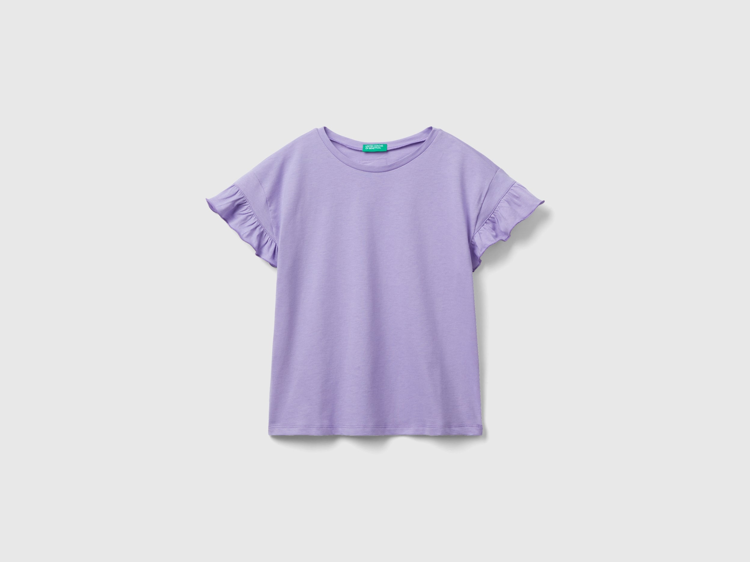 يونايتد كولورز اوف بينيتون تي شيرت بناتي بأكمام قصيرة مع كشكش عالاكمام