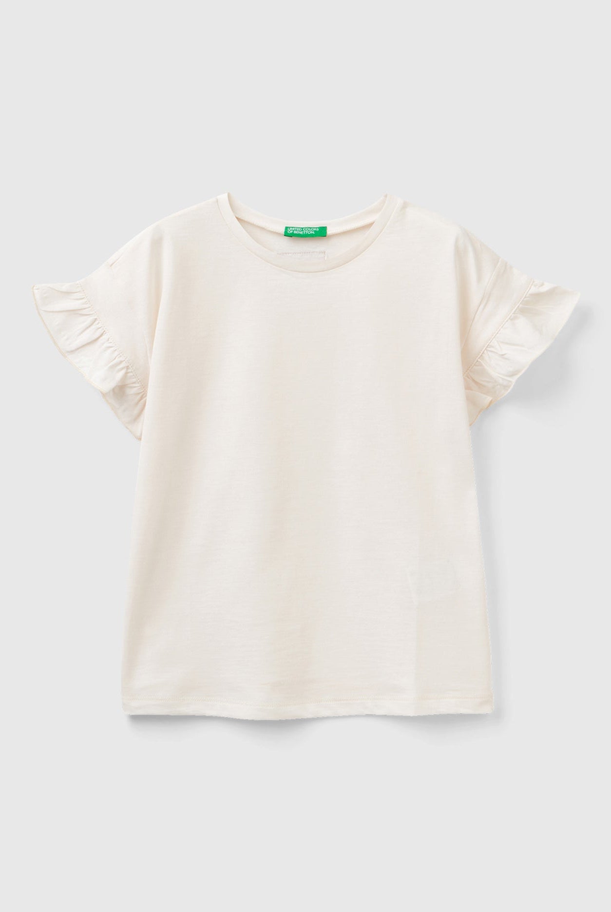 يونايتد كولورز اوف بينيتون تي شيرت بناتي بأكمام قصيرة مع كشكش عالاكمام