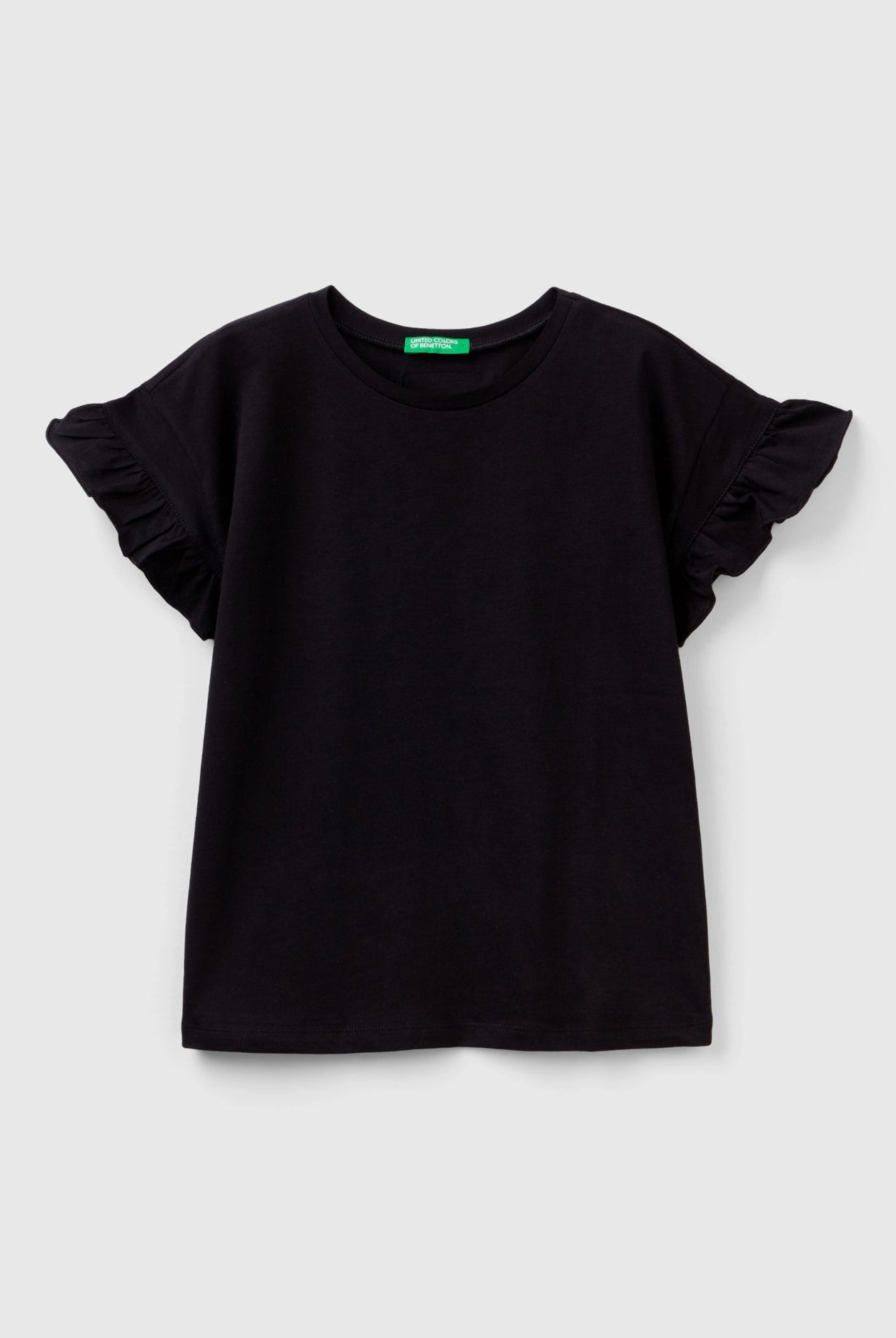 يونايتد كولورز اوف بينيتون تي شيرت بناتي بأكمام قصيرة مع كشكش عالاكمام