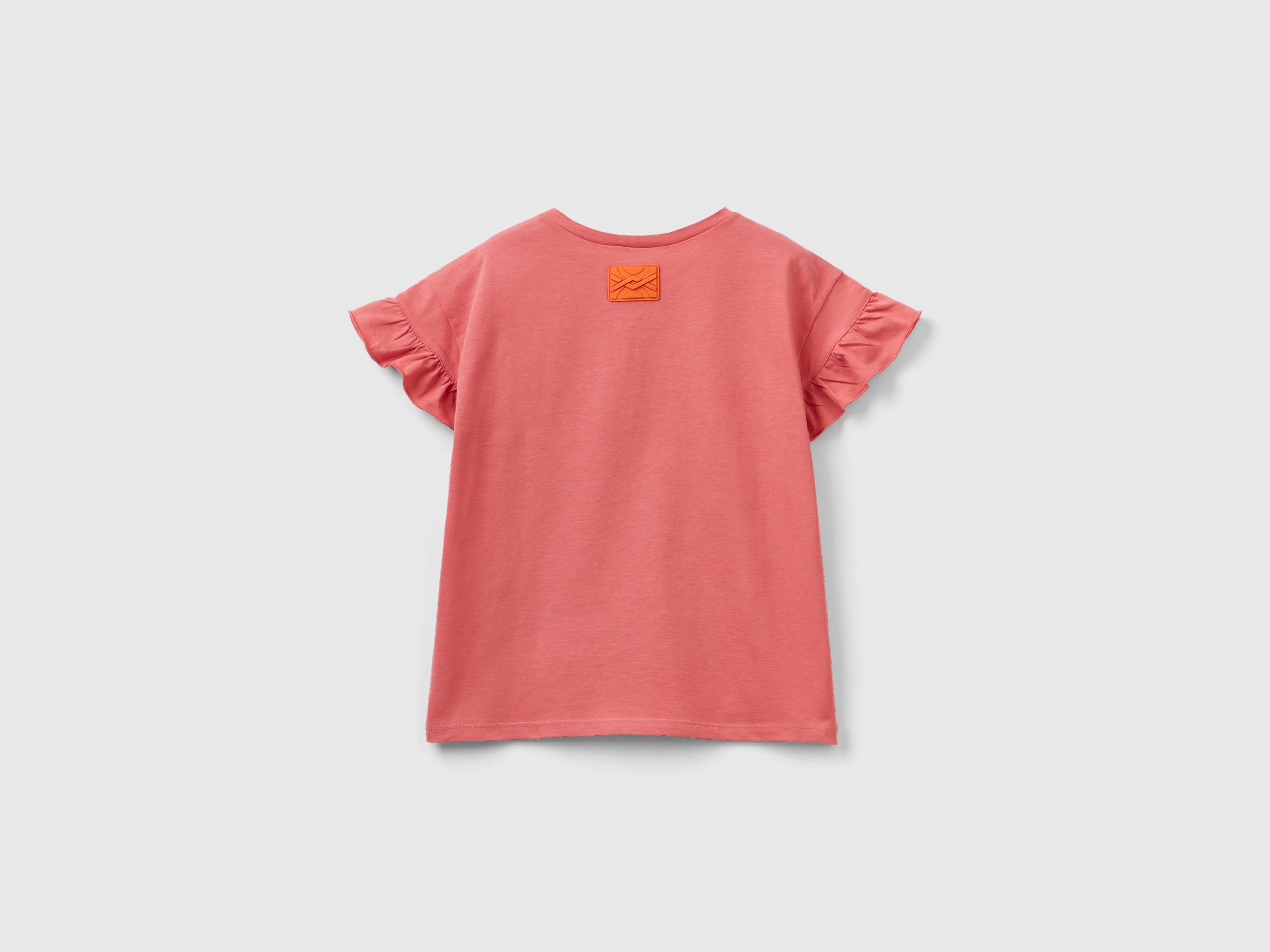 يونايتد كولورز اوف بينيتون تي شيرت بناتي بأكمام قصيرة مع كشكش عالاكمام