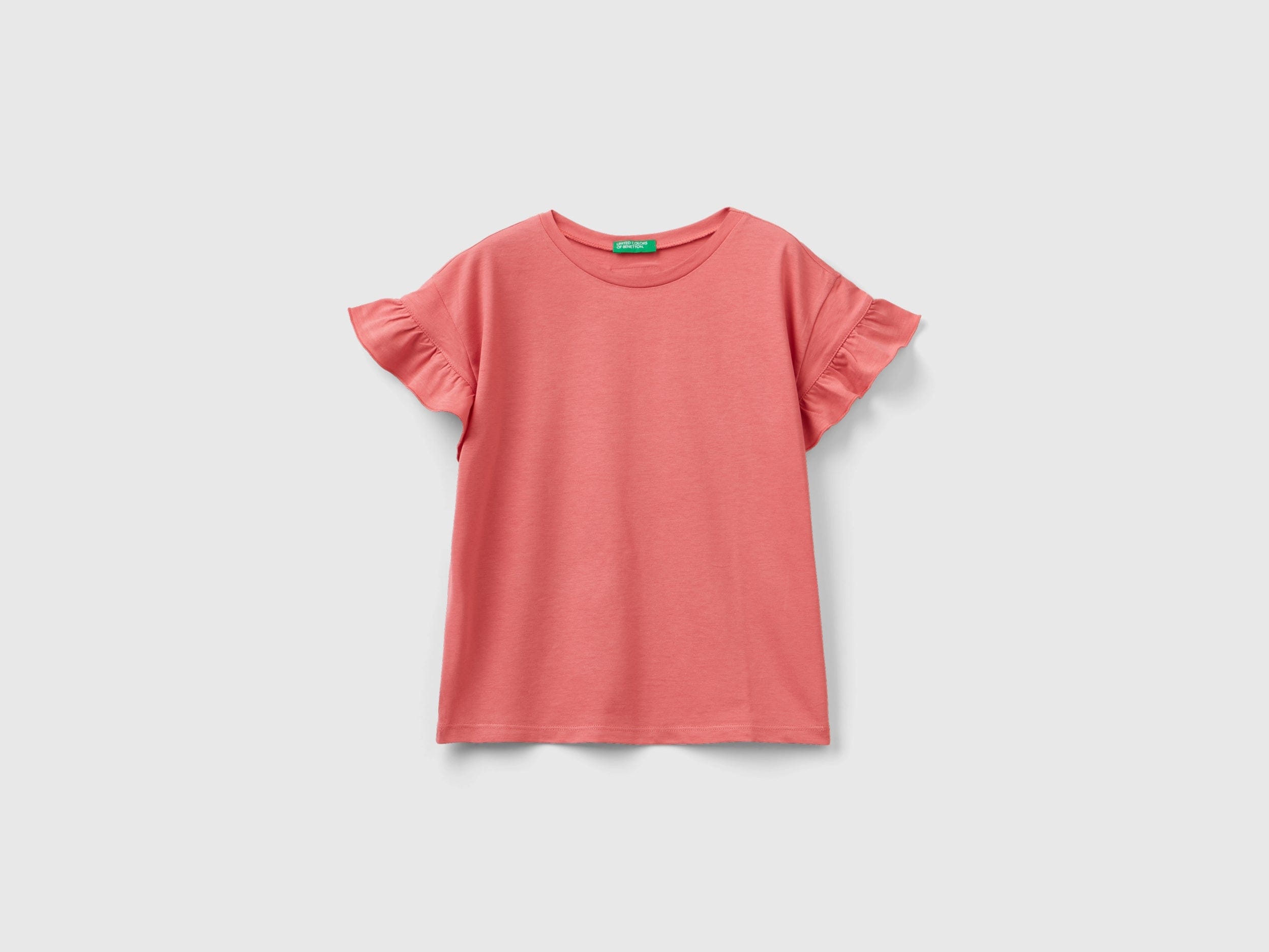 يونايتد كولورز اوف بينيتون تي شيرت بناتي بأكمام قصيرة مع كشكش عالاكمام