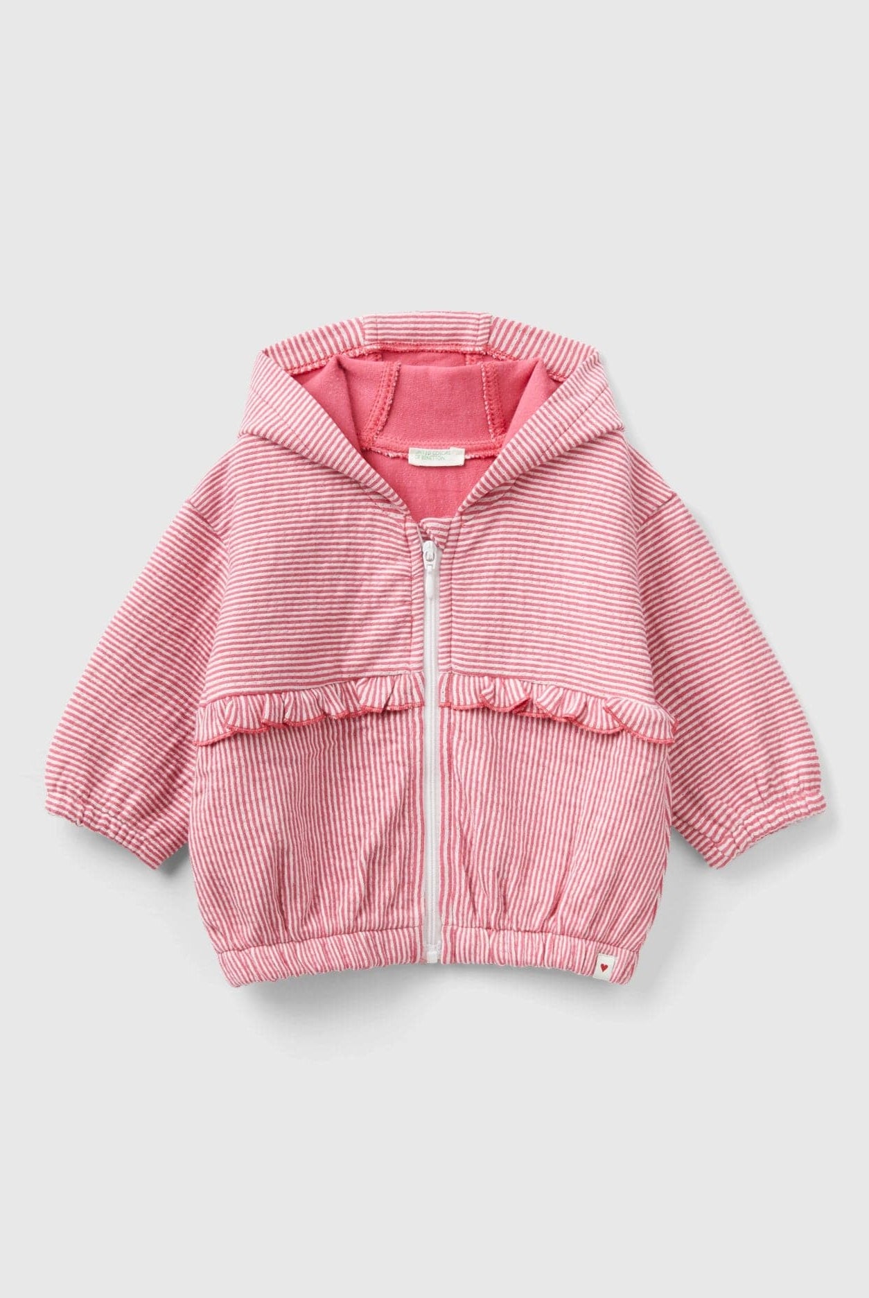 يونايتد كولورز اوف بينيتون قميص بقبعة مخطط بكشكشة بسحاب كم طويل رضع أطفال