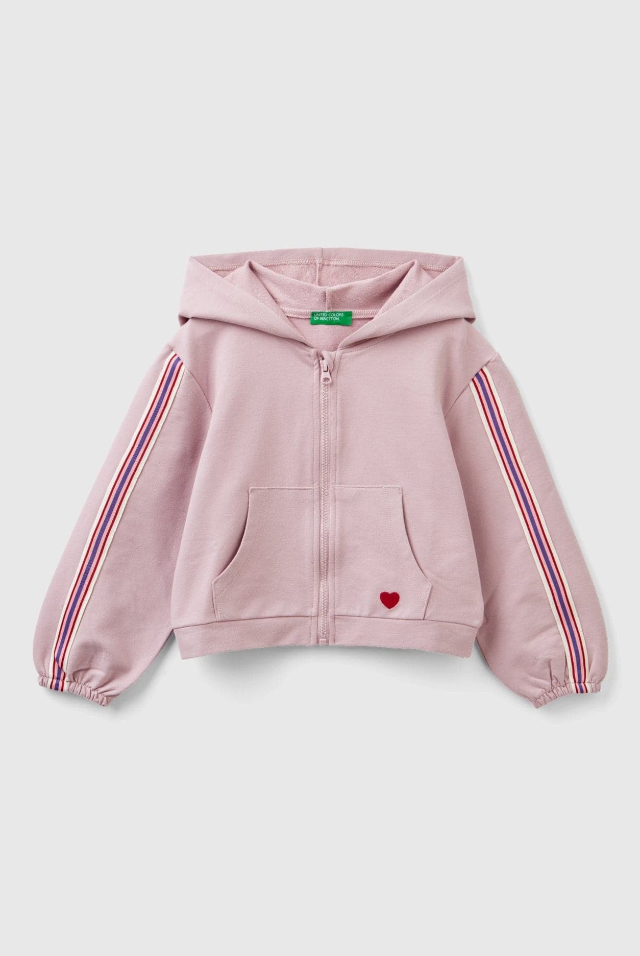 يونايتد كولورز اوف بينيتون سويت شيرت مخطط بسحاب بناتي بخطوط على الأكمام