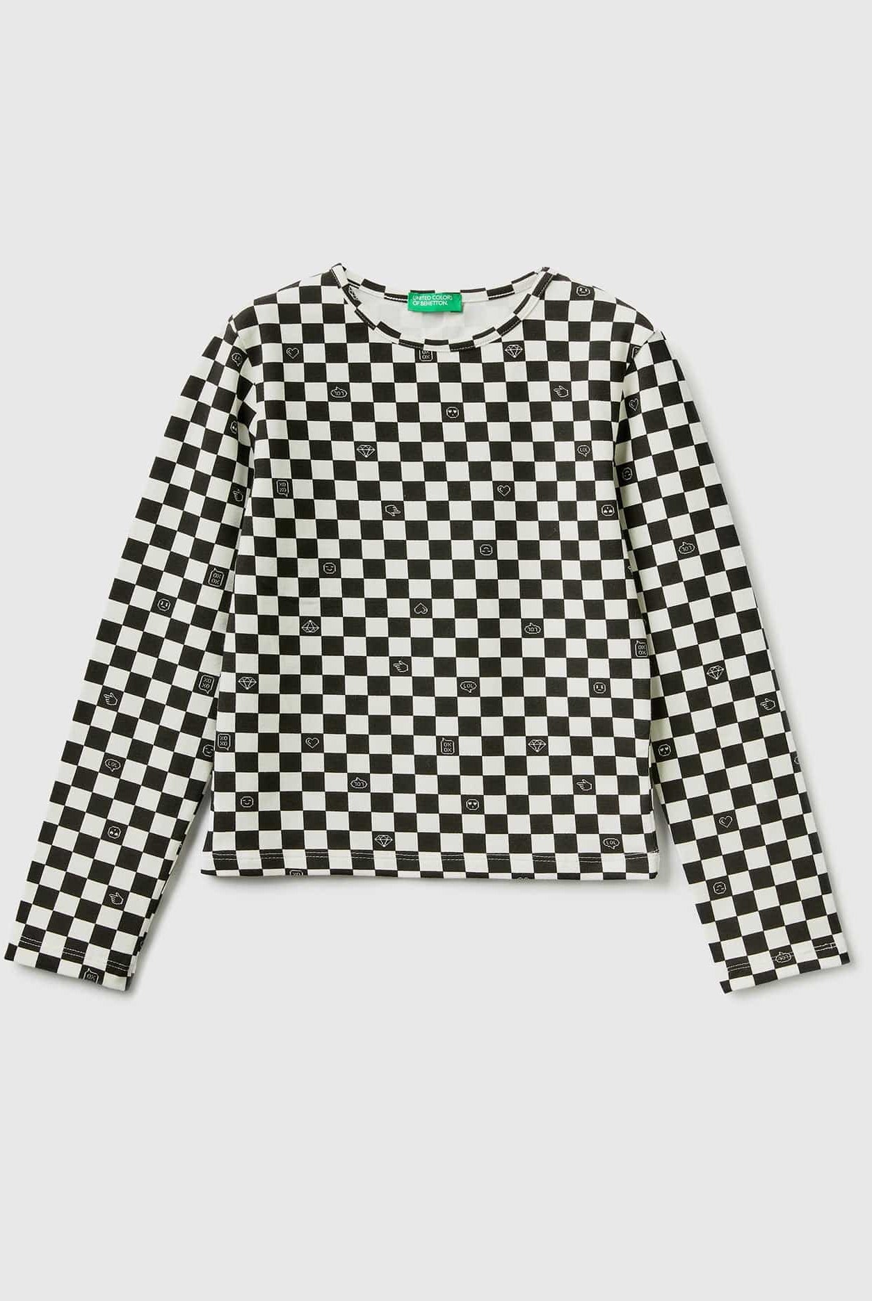 يونايتد كولورز اوف بينيتون تي شيرت قطن مطاطي بنمط مربعات بناتي