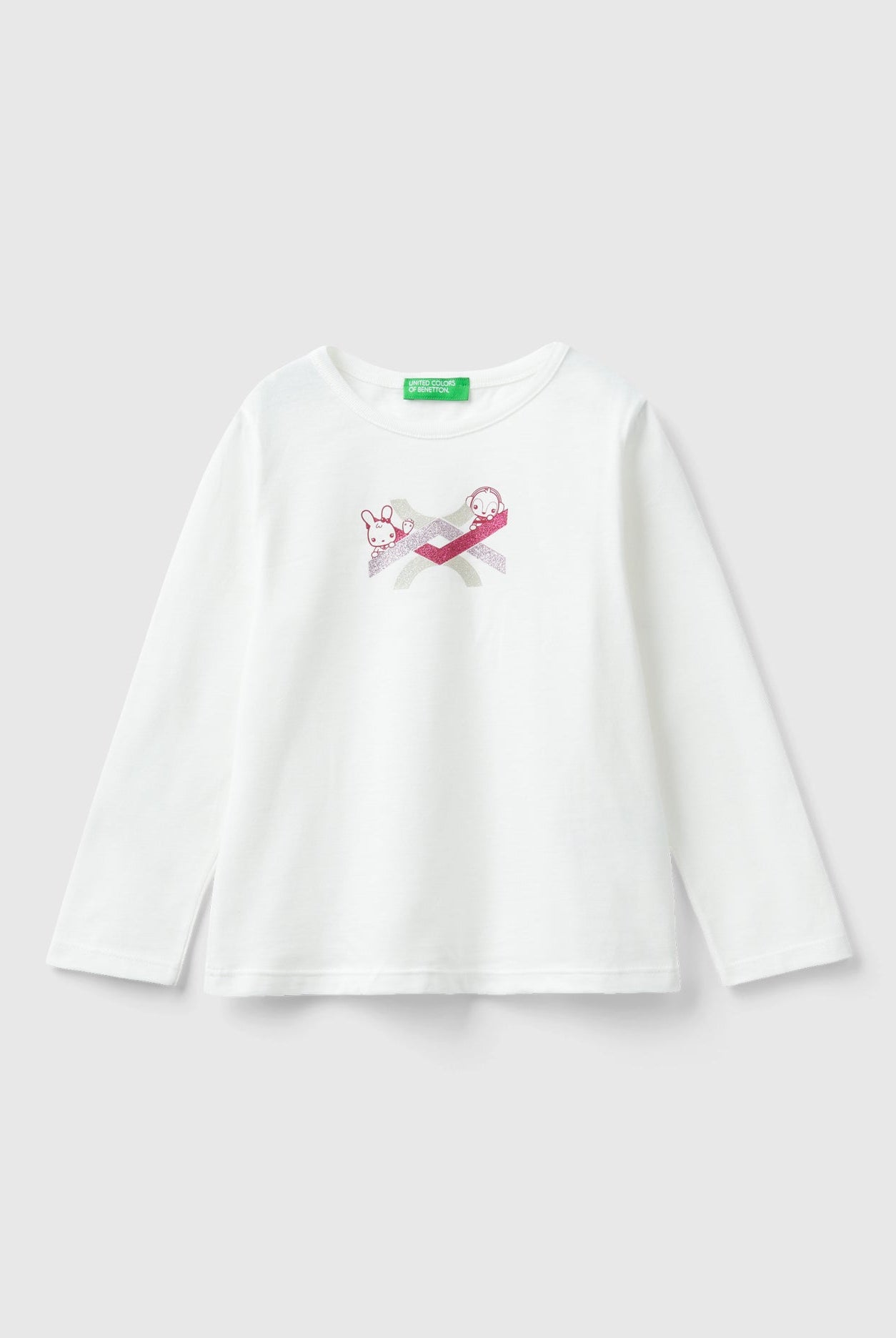 يونايتد كولورز اوف بينيتون تي شيرت بناتي بقصة عادية من القطن العضوي