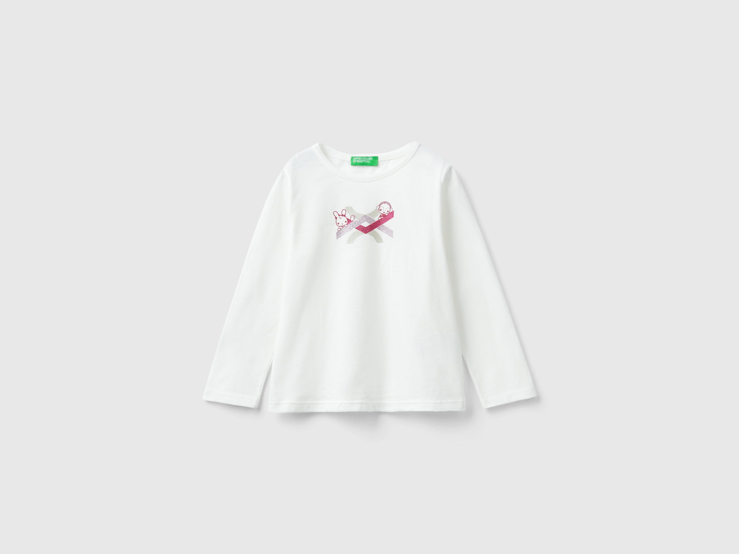 يونايتد كولورز اوف بينيتون تي شيرت بناتي بقصة عادية من القطن العضوي