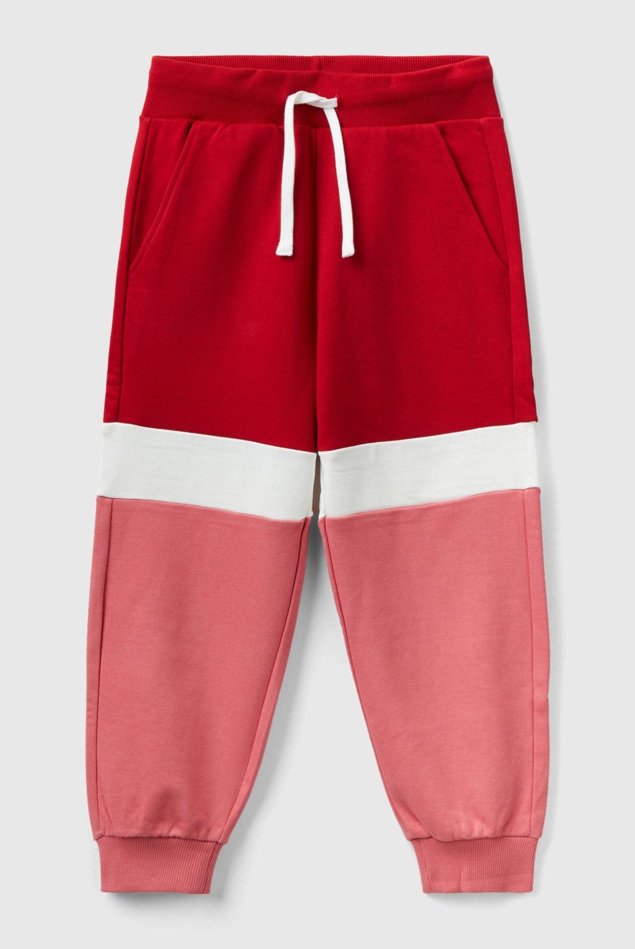 يونايتد كولورز اوف بينيتون بنطلون اطفالي رياضي وردي وأحمر برباط عالخصر