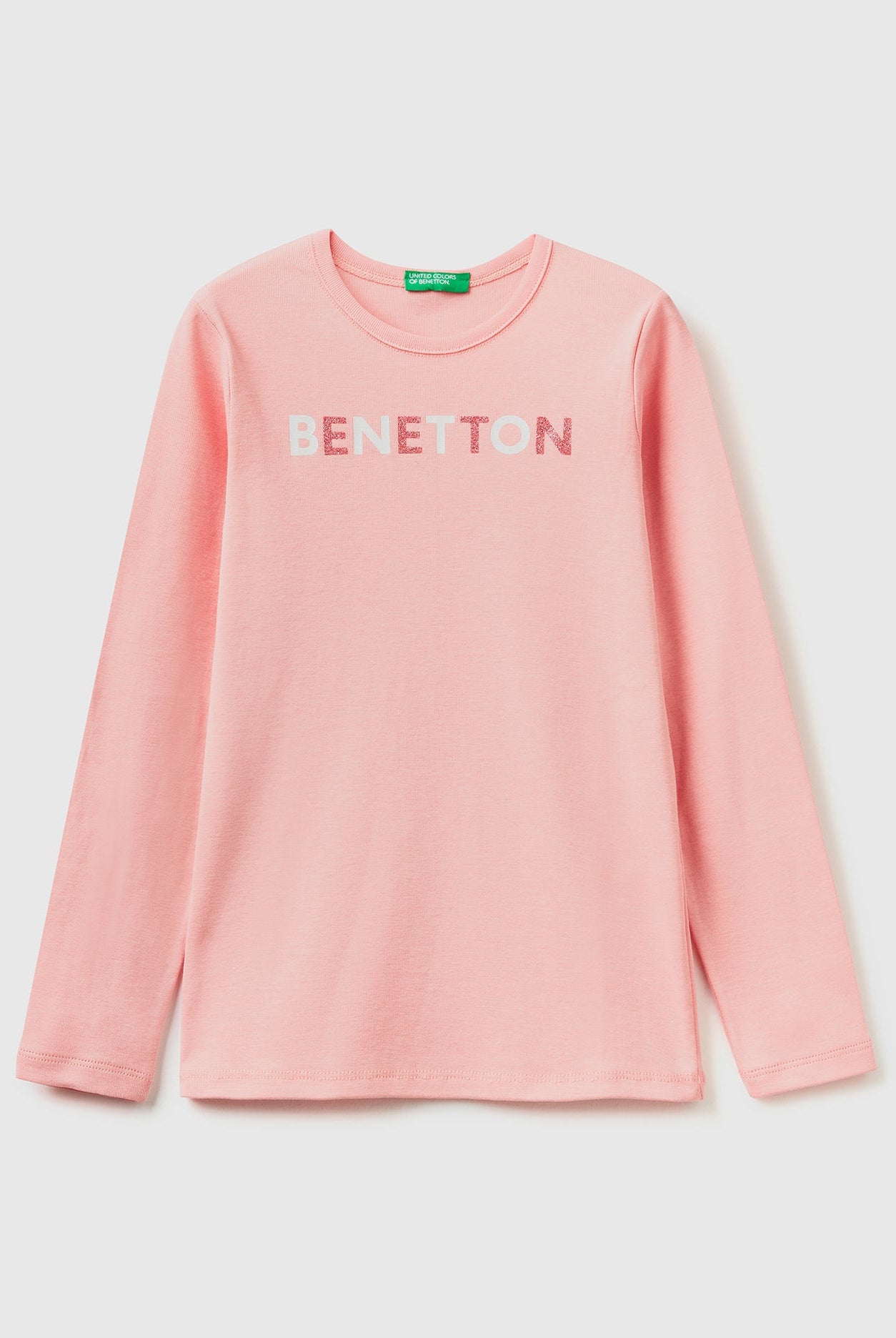 يونايتد كولورز اوف بينيتون تيشيرت قطن بطبعة أمامية طويلة كم طويل بناتي