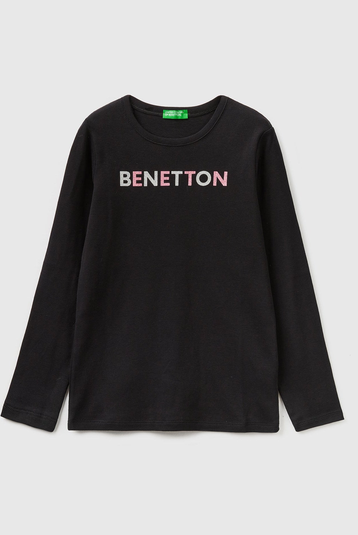 يونايتد كولورز اوف بينيتون تيشيرت قطن بطبعة أمامية طويلة كم طويل بناتي