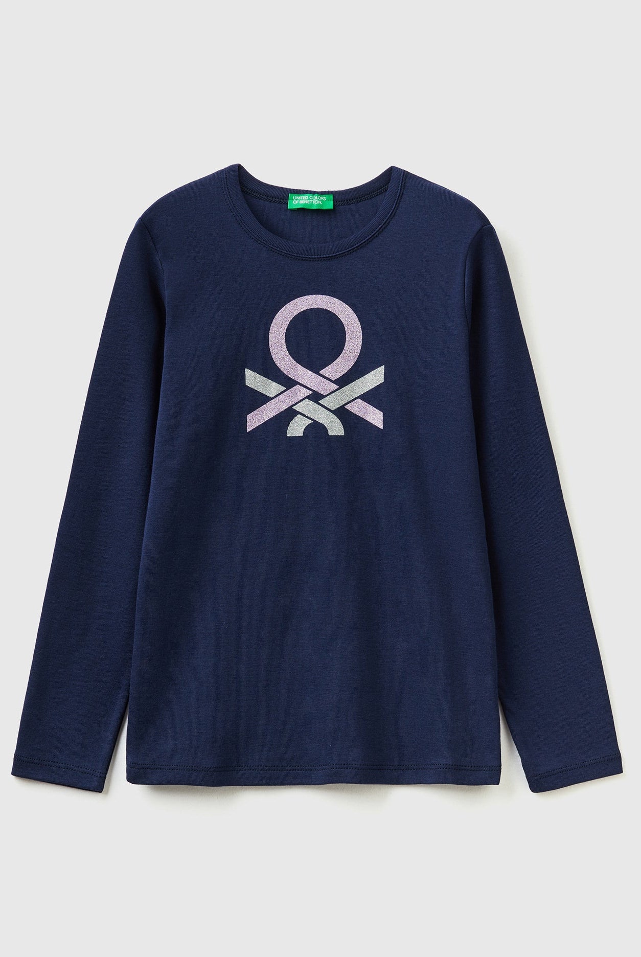 يونايتد كولورز اوف بينيتون تيشيرت قطن بطبعة أمامية طويلة كم طويل بناتي