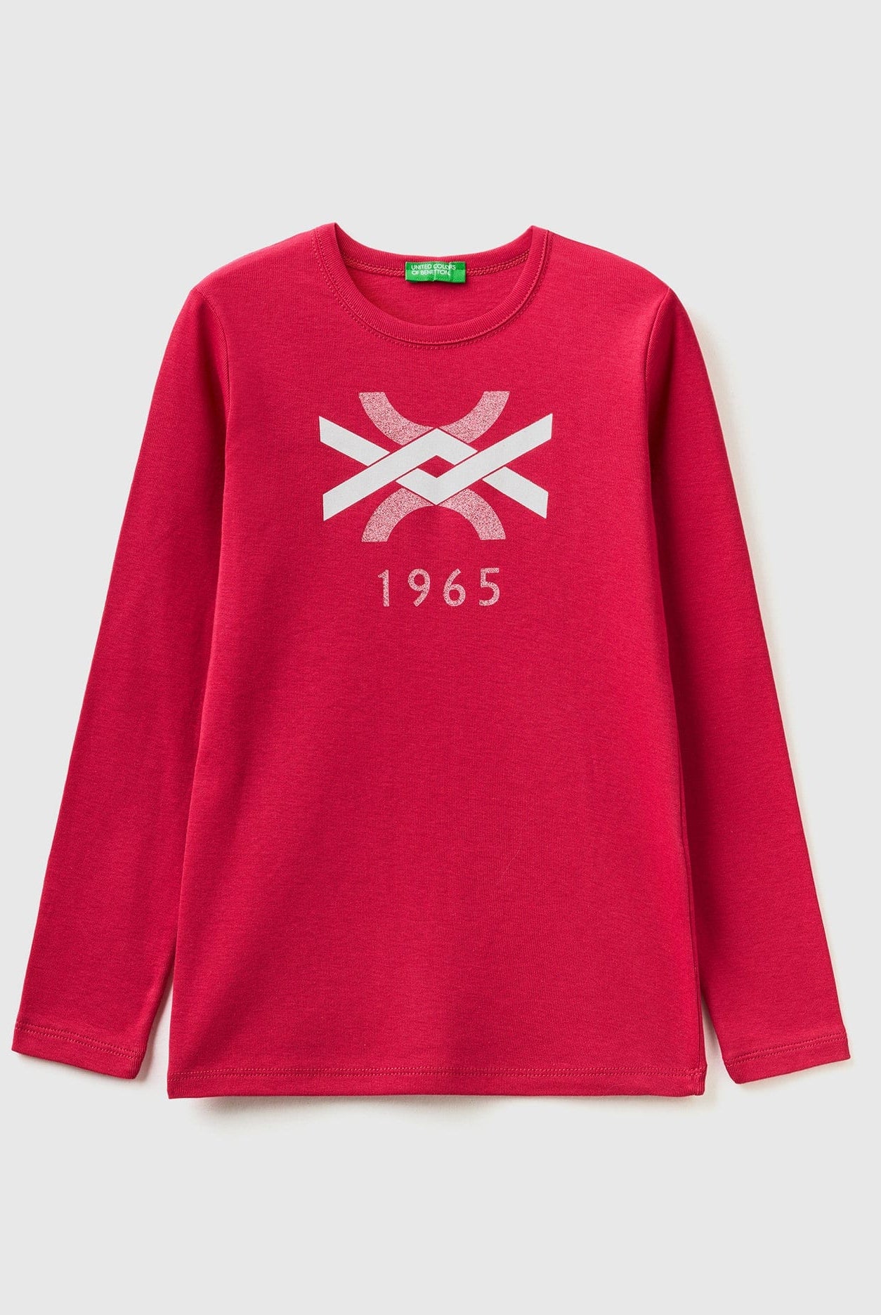 يونايتد كولورز اوف بينيتون تيشيرت قطن بطبعة أمامية طويلة كم طويل بناتي