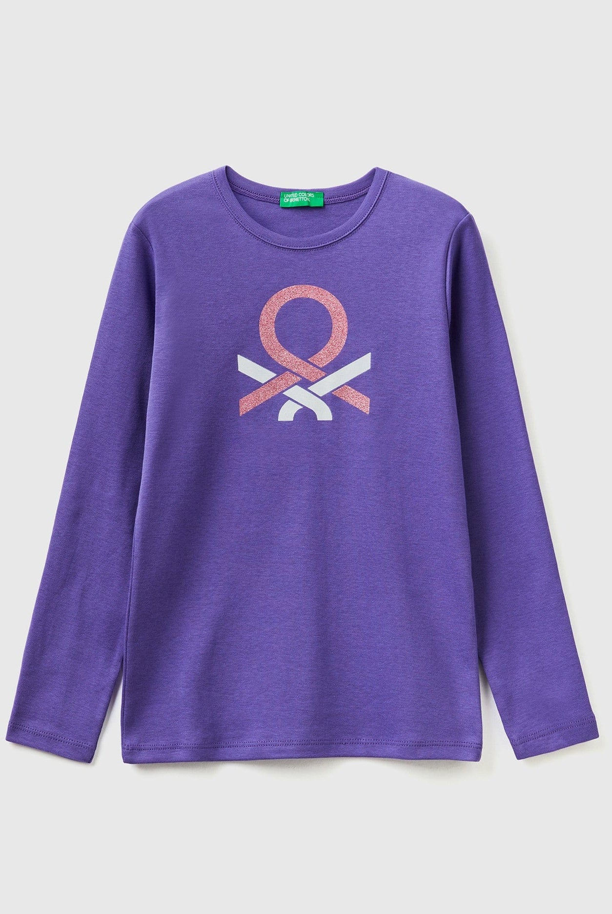 يونايتد كولورز اوف بينيتون تيشيرت قطن بطبعة أمامية طويلة كم طويل بناتي