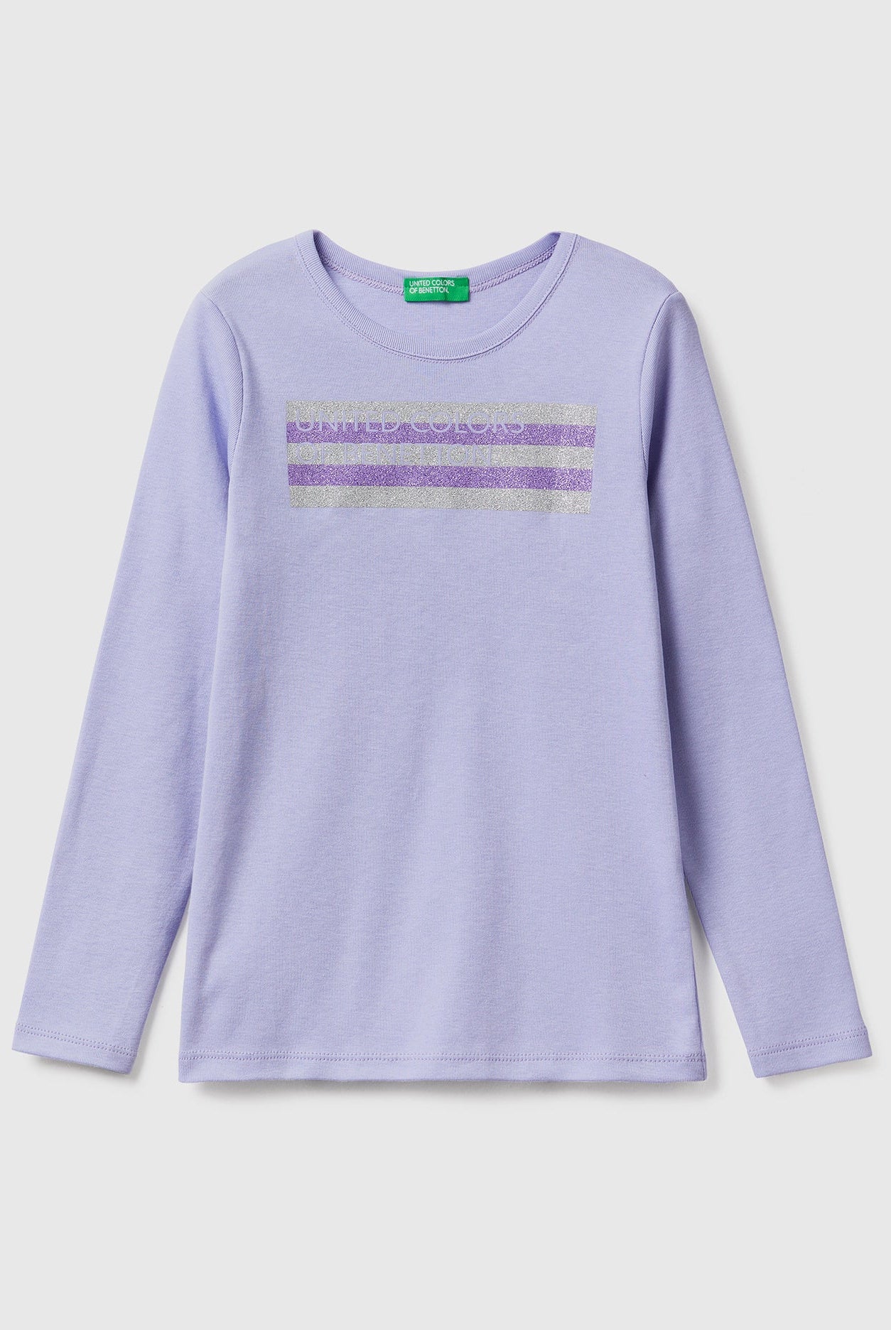 يونايتد كولورز اوف بينيتون تيشيرت قطن بطبعة أمامية طويلة كم طويل بناتي