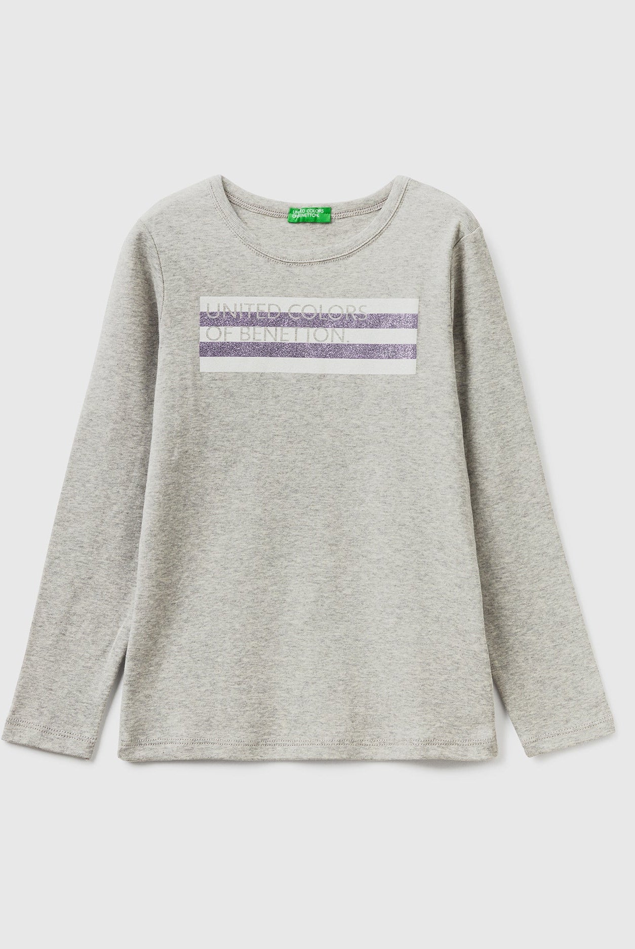 يونايتد كولورز اوف بينيتون تيشيرت قطن بطبعة أمامية طويلة كم طويل بناتي