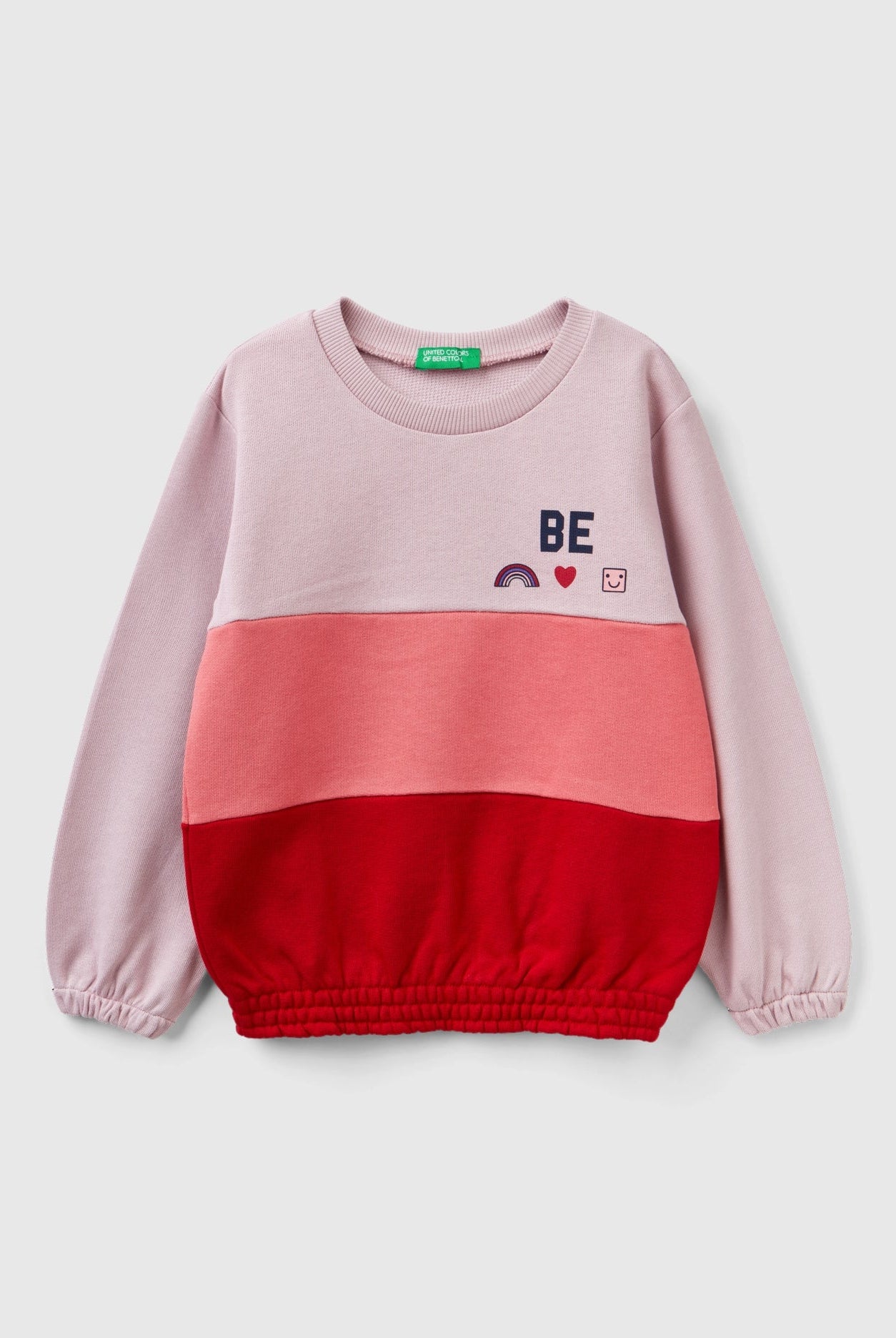 يونايتد كولورز اوف بينيتون كنزة بناتي واسعة بتصميم ملون منقسم به شعار