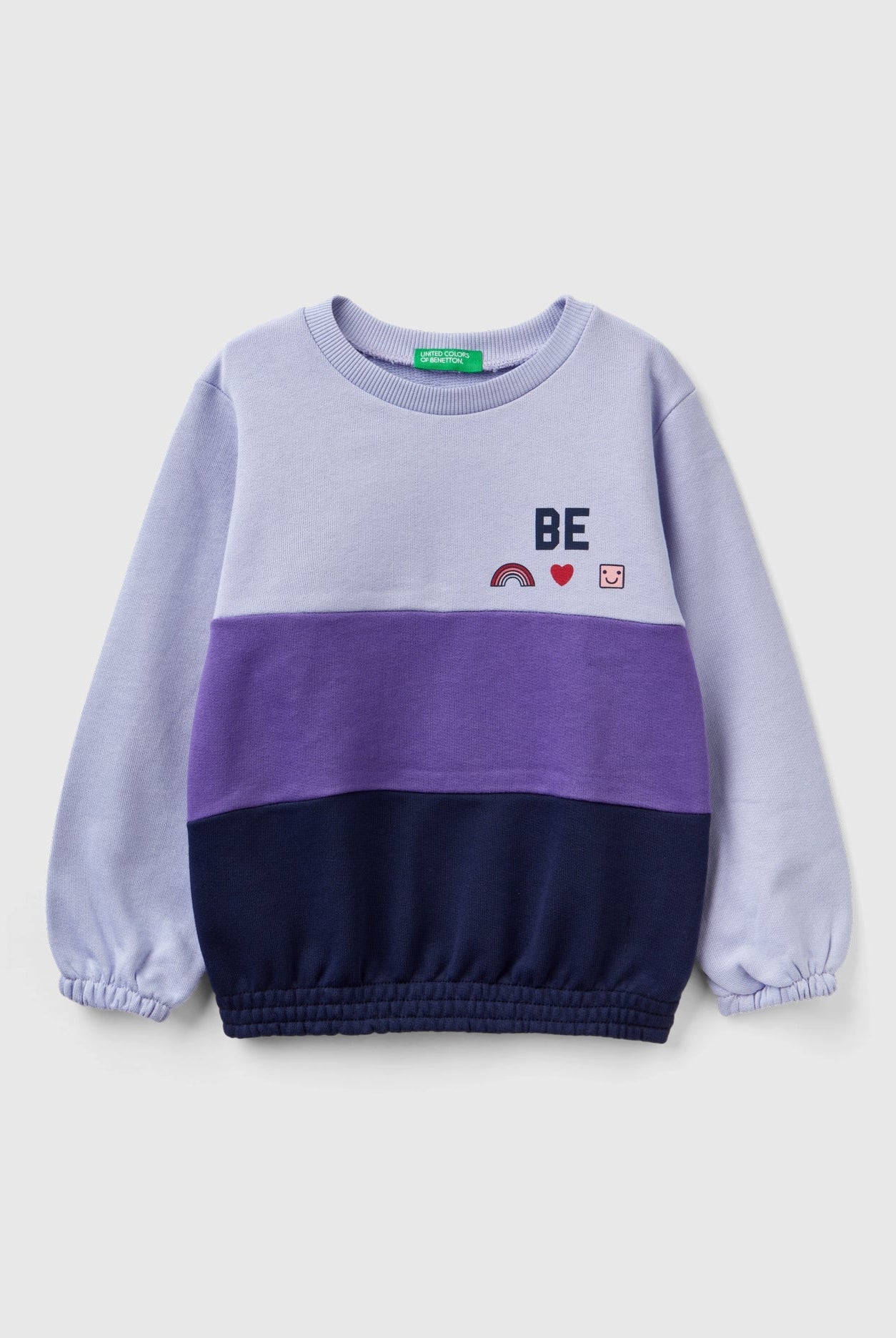 يونايتد كولورز اوف بينيتون كنزة بناتي واسعة بتصميم ملون منقسم به شعار