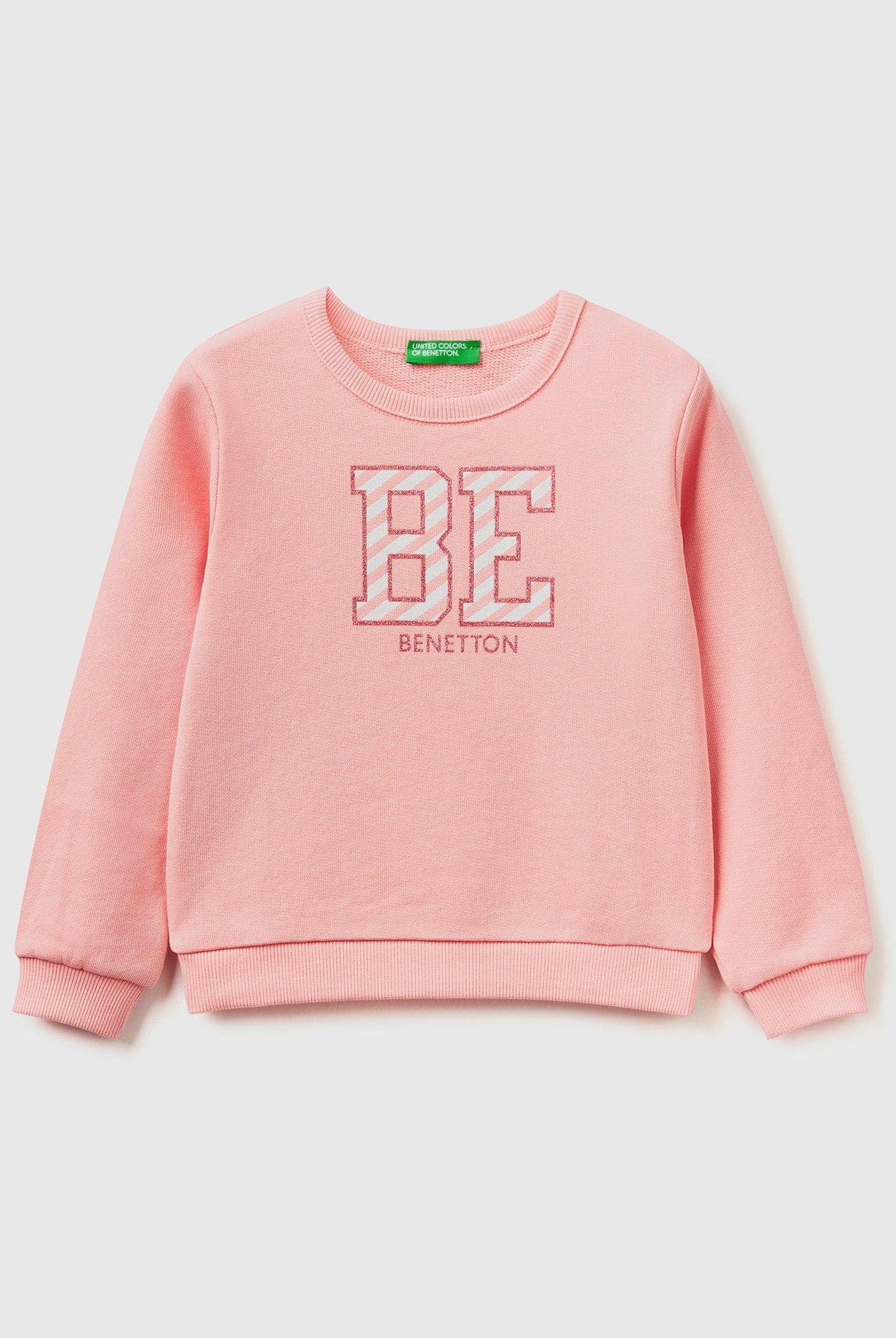 يونايتد كولورز اوف بينيتون سويت شيرت بناتي وردي من القطن العضوي مع طباعة لامعة