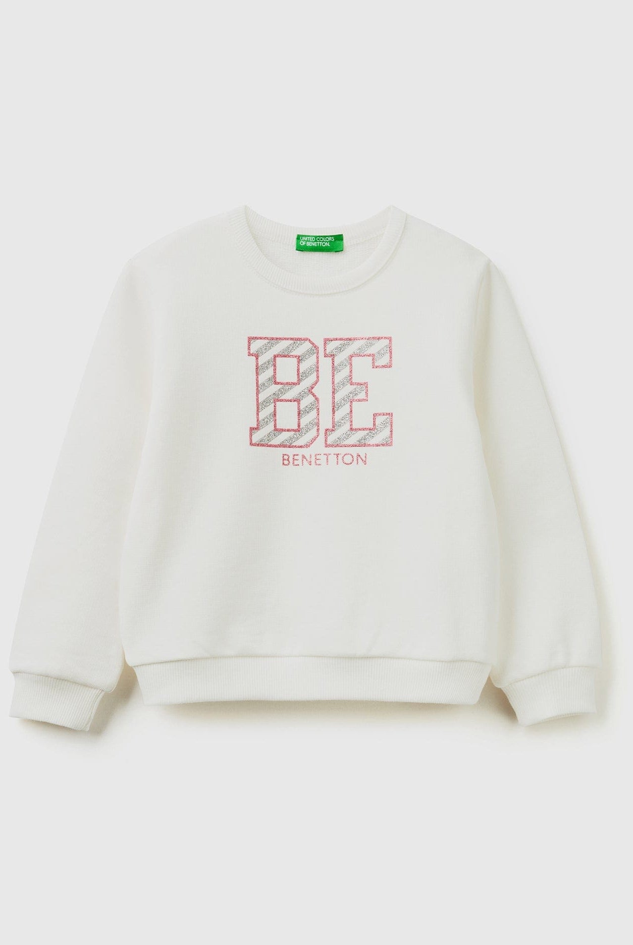 يونايتد كولورز اوف بينيتون سويت شيرت بناتي وردي من القطن العضوي مع طباعة لامعة
