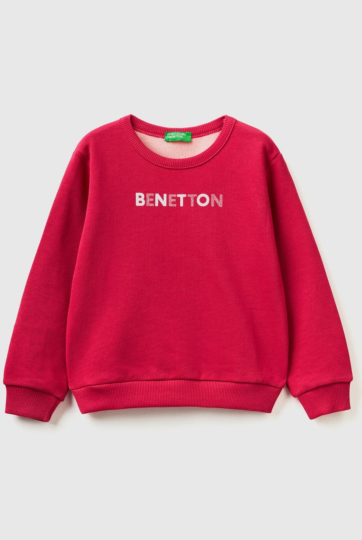 يونايتد كولورز اوف بينيتون سويت شيرت بناتي وردي من القطن العضوي مع طباعة لامعة