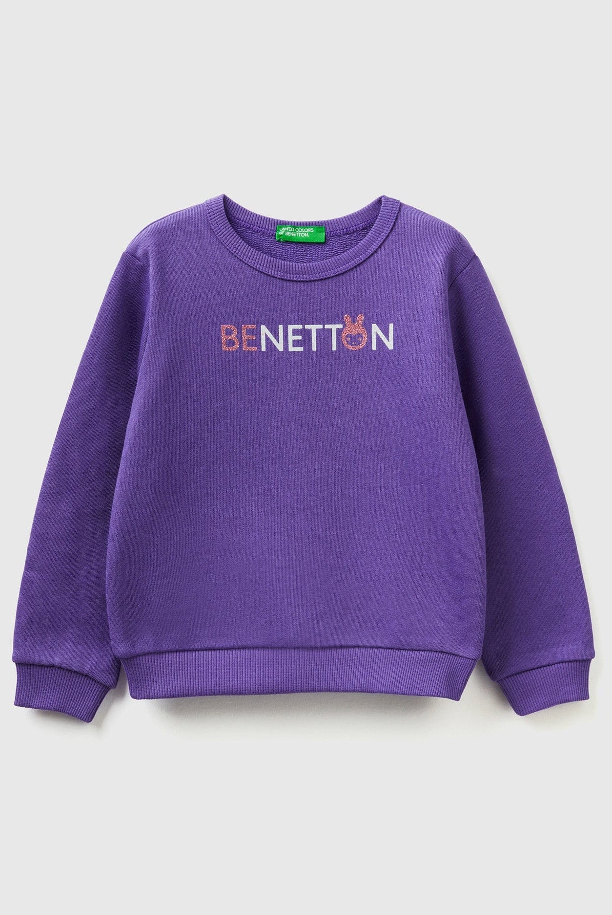 يونايتد كولورز اوف بينيتون سويت شيرت بناتي وردي من القطن العضوي مع طباعة لامعة