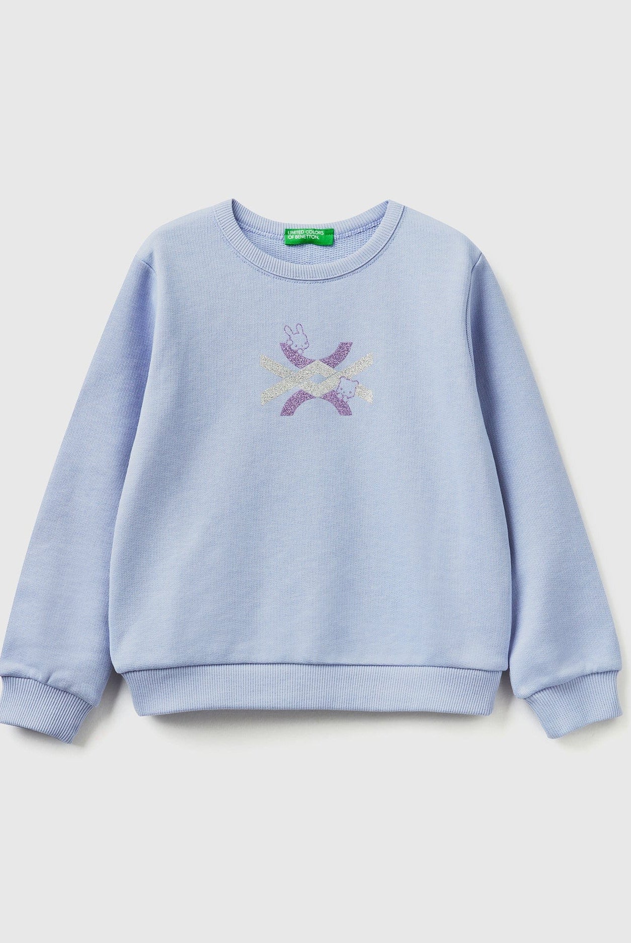 يونايتد كولورز اوف بينيتون سويت شيرت بناتي وردي من القطن العضوي مع طباعة لامعة