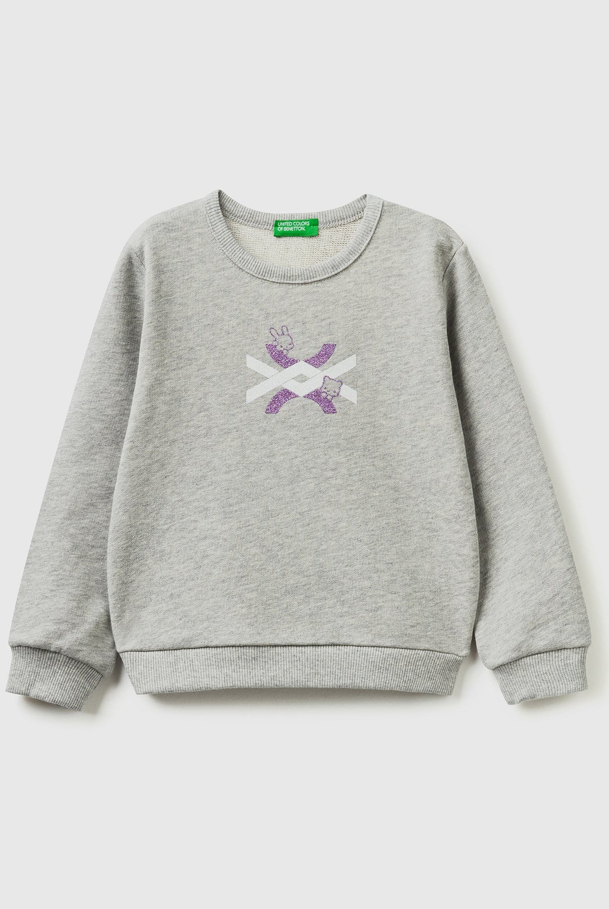 يونايتد كولورز اوف بينيتون سويت شيرت بناتي وردي من القطن العضوي مع طباعة لامعة