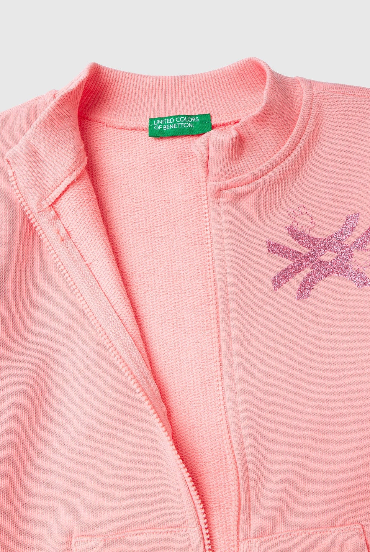 يونايتد كولورز اوف بينيتون سترة بسحاب من القطن العضوي كم طويل بناتي