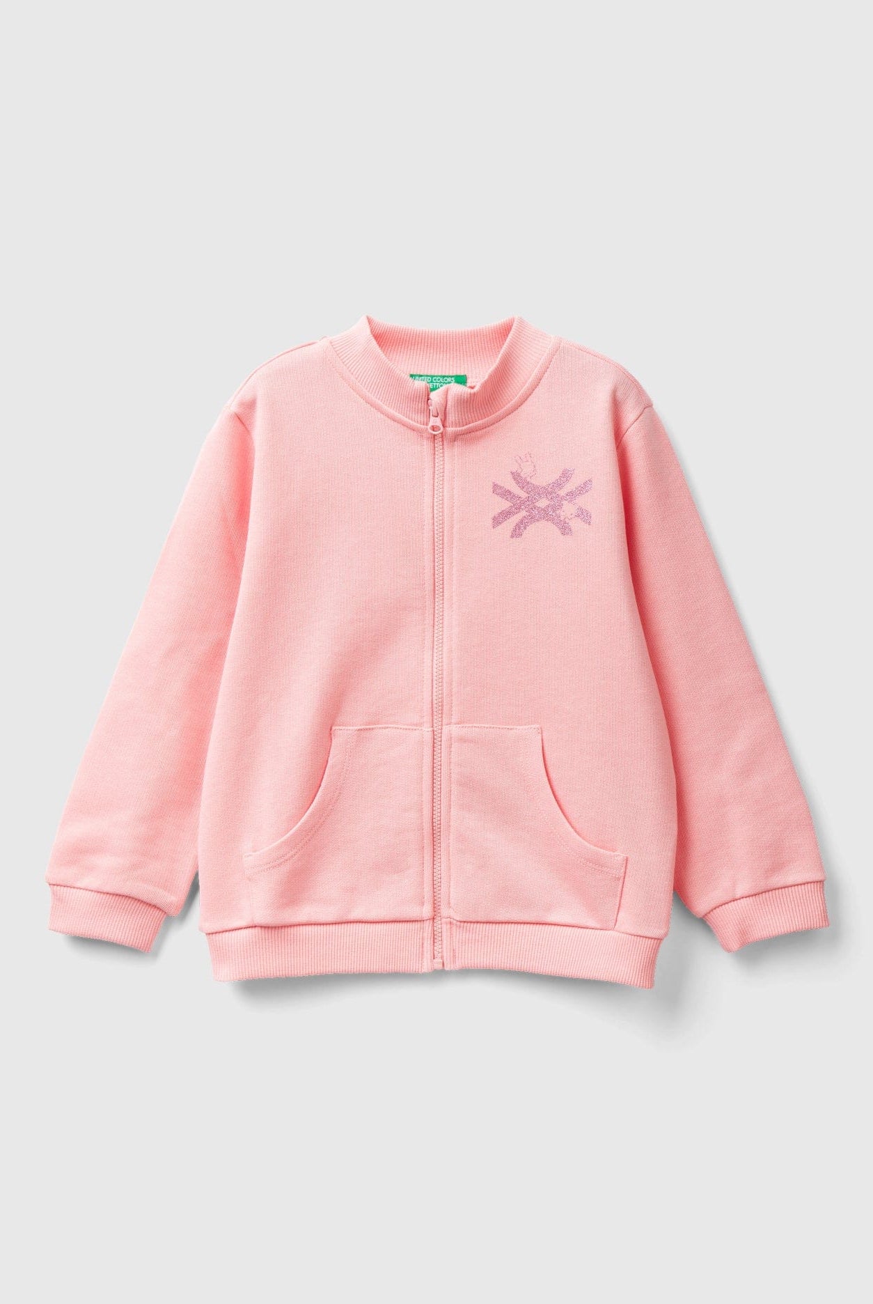 يونايتد كولورز اوف بينيتون سترة بسحاب من القطن العضوي كم طويل بناتي