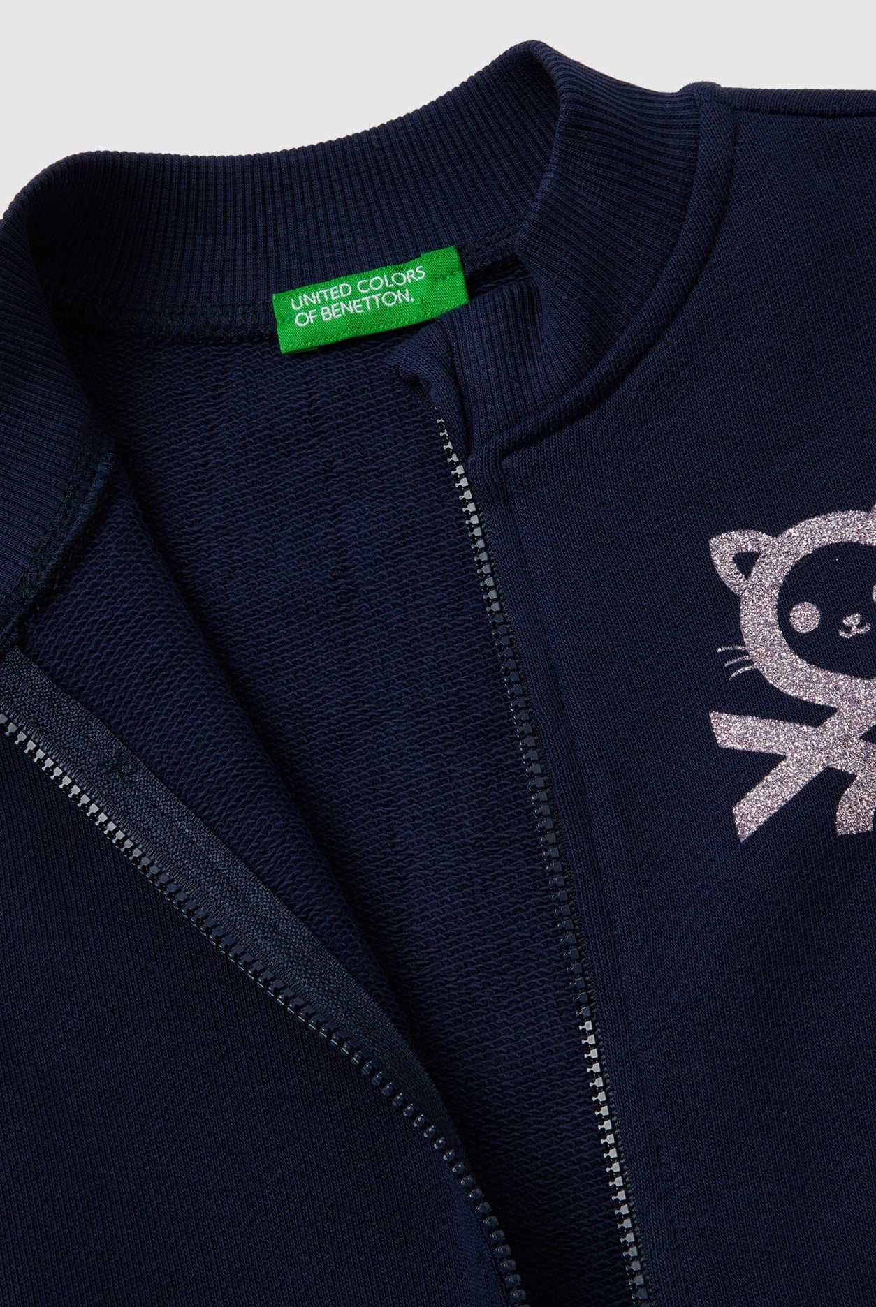 يونايتد كولورز اوف بينيتون سترة بسحاب من القطن العضوي كم طويل بناتي