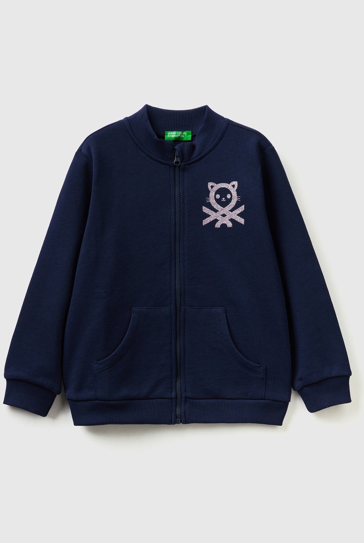 يونايتد كولورز اوف بينيتون سترة بسحاب من القطن العضوي كم طويل بناتي