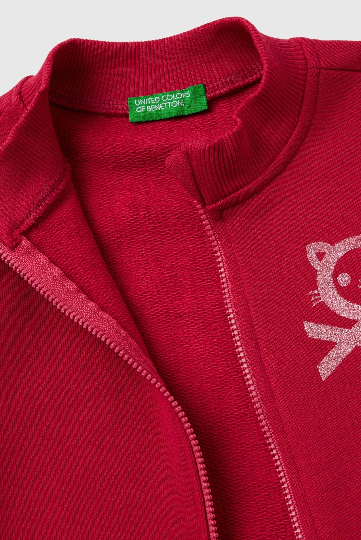 يونايتد كولورز اوف بينيتون سترة بسحاب من القطن العضوي كم طويل بناتي