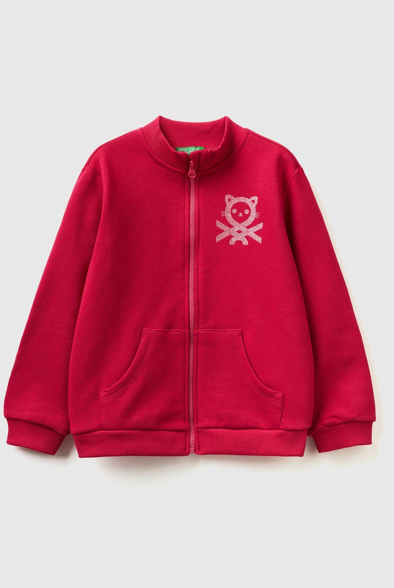 يونايتد كولورز اوف بينيتون سترة بسحاب من القطن العضوي كم طويل بناتي