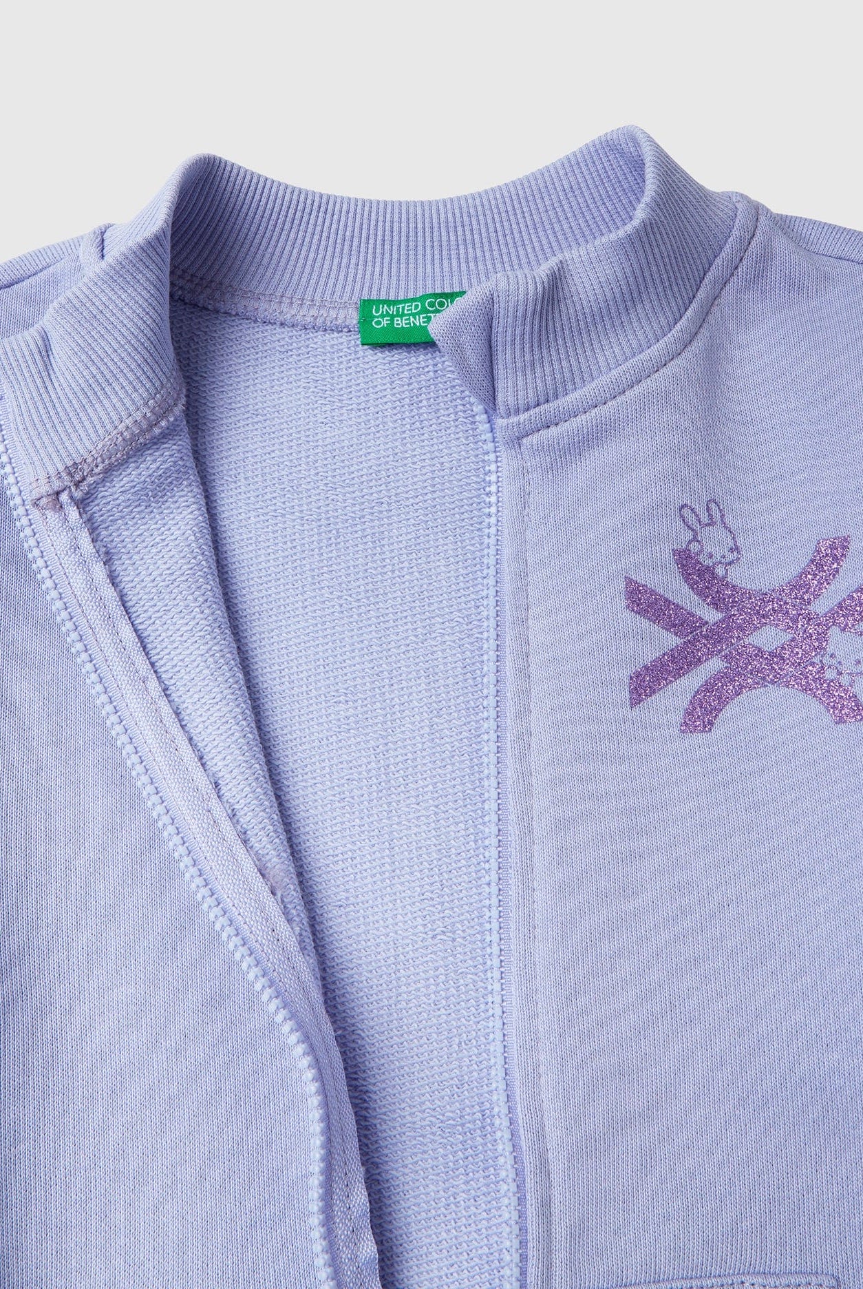 يونايتد كولورز اوف بينيتون سترة بسحاب من القطن العضوي كم طويل بناتي