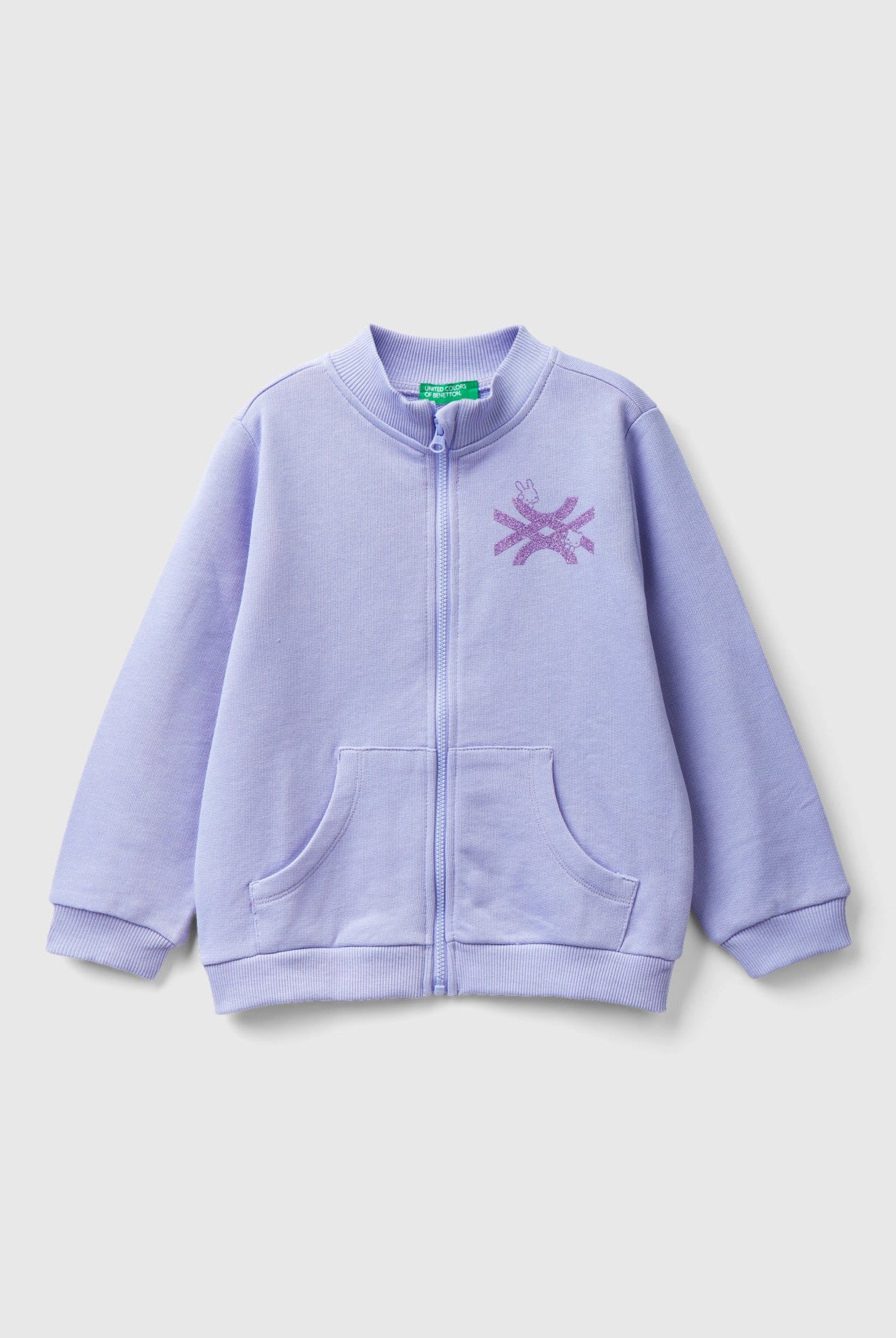 يونايتد كولورز اوف بينيتون سترة بسحاب من القطن العضوي كم طويل بناتي