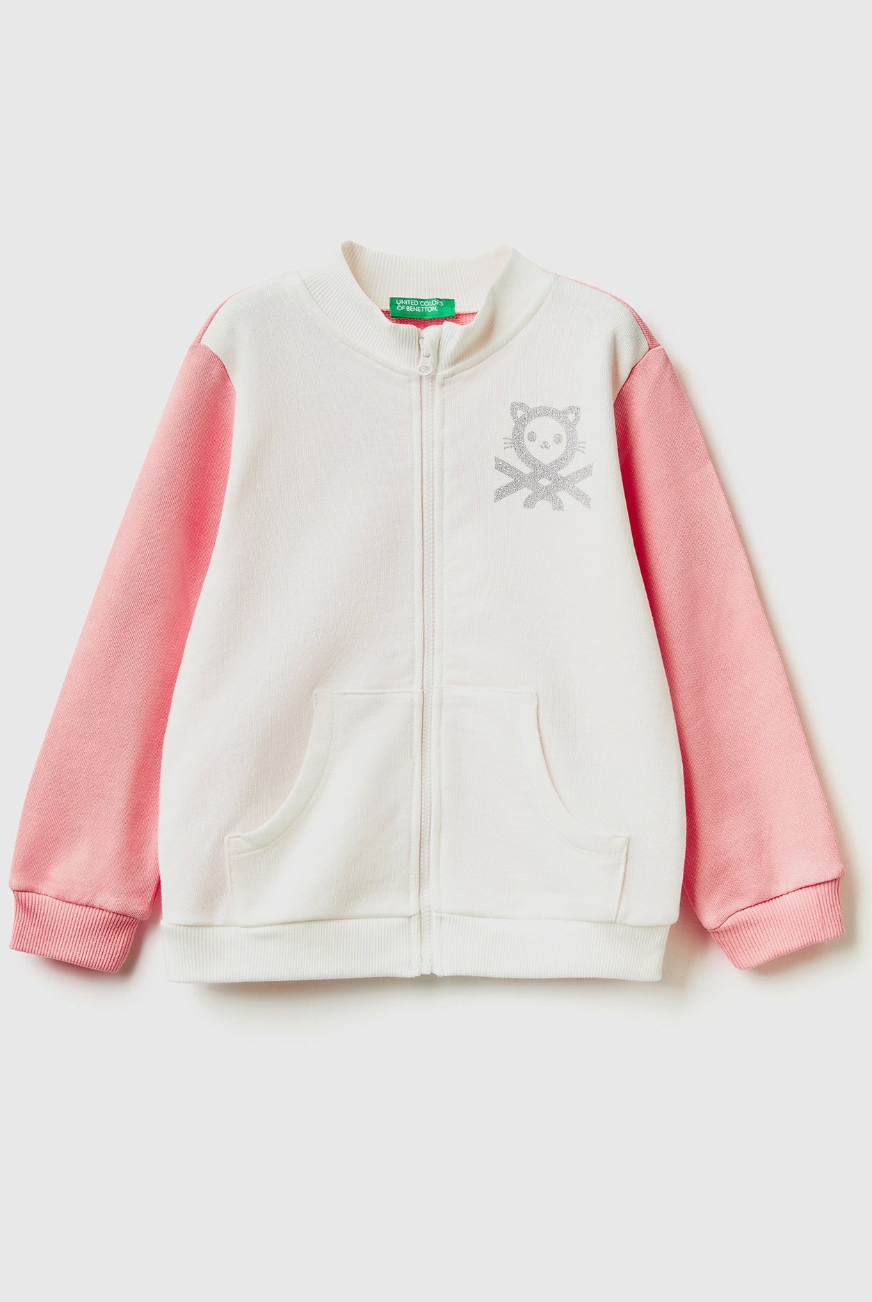 يونايتد كولورز اوف بينيتون سترة بسحاب من القطن العضوي كم طويل بناتي