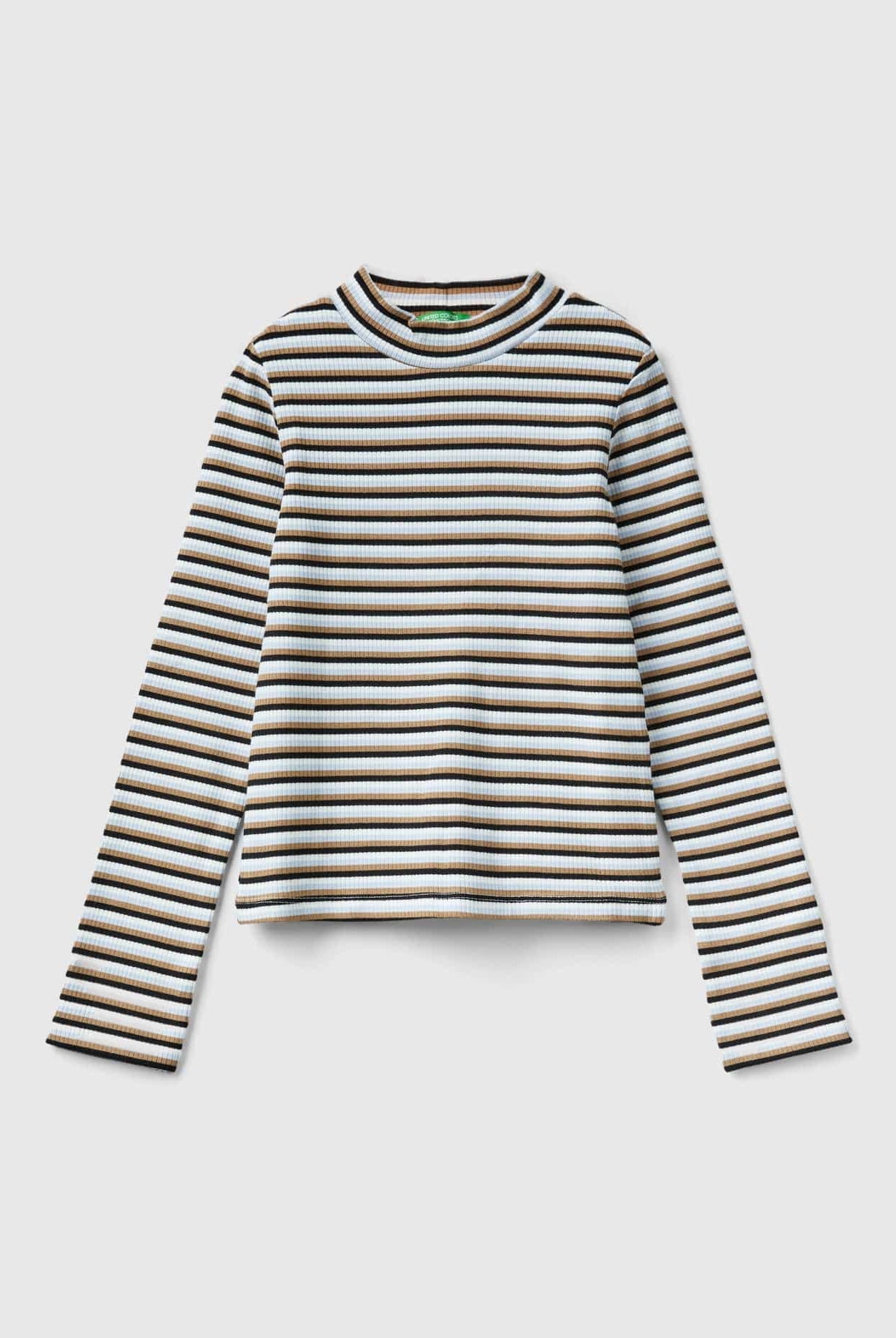 يونايتد كولورز اوف بينيتون تي شيرت مخطط بياقة عالية بناتي