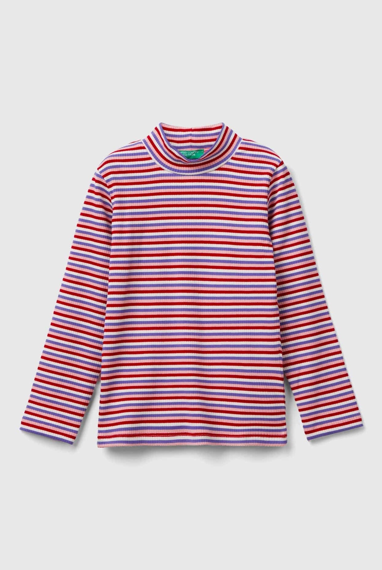 يونايتد كولورز اوف بينيتون تي شيرت مخطط بياقة عالية بناتي