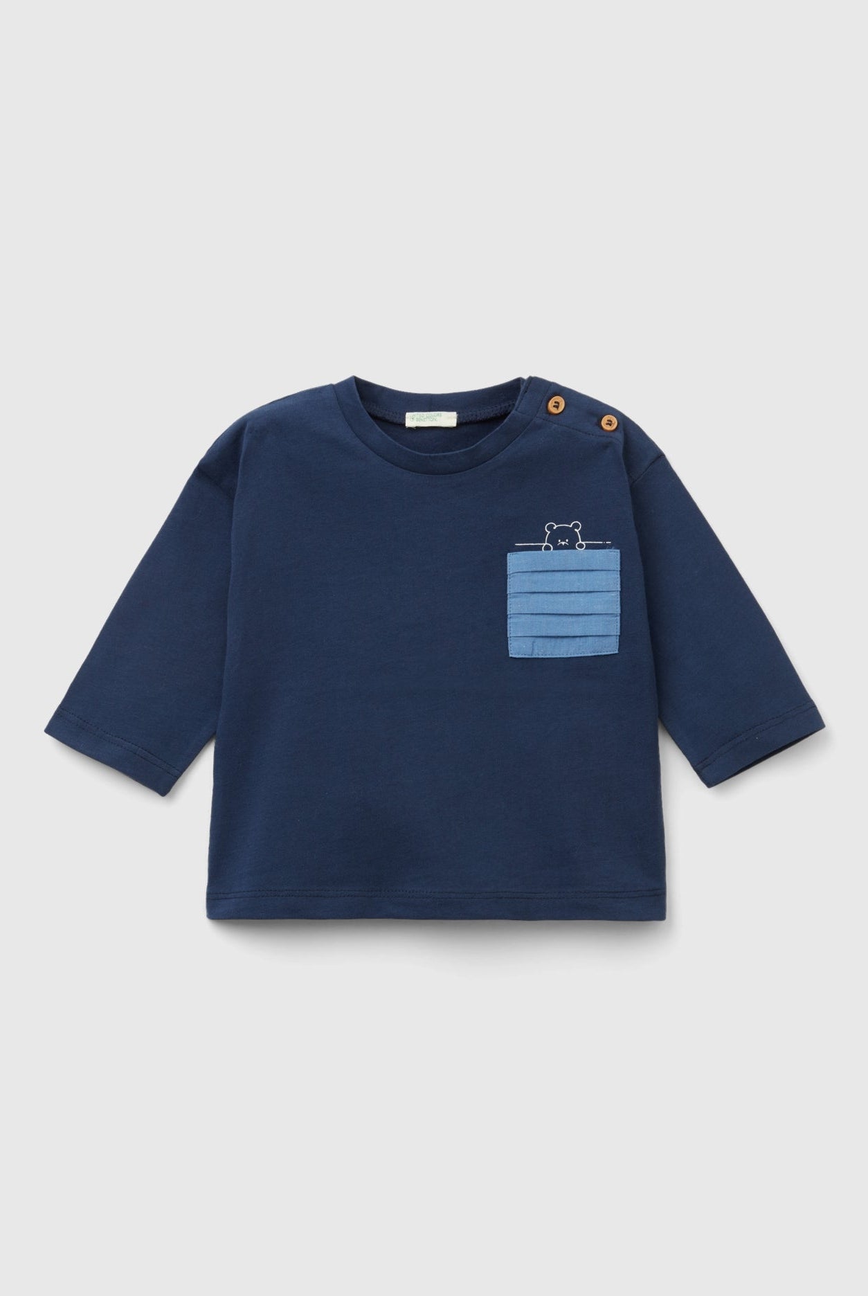 يونايتد كولورز اوف بينيتون تيشيرت بجيب مطوي كم طويل رضع أطفال