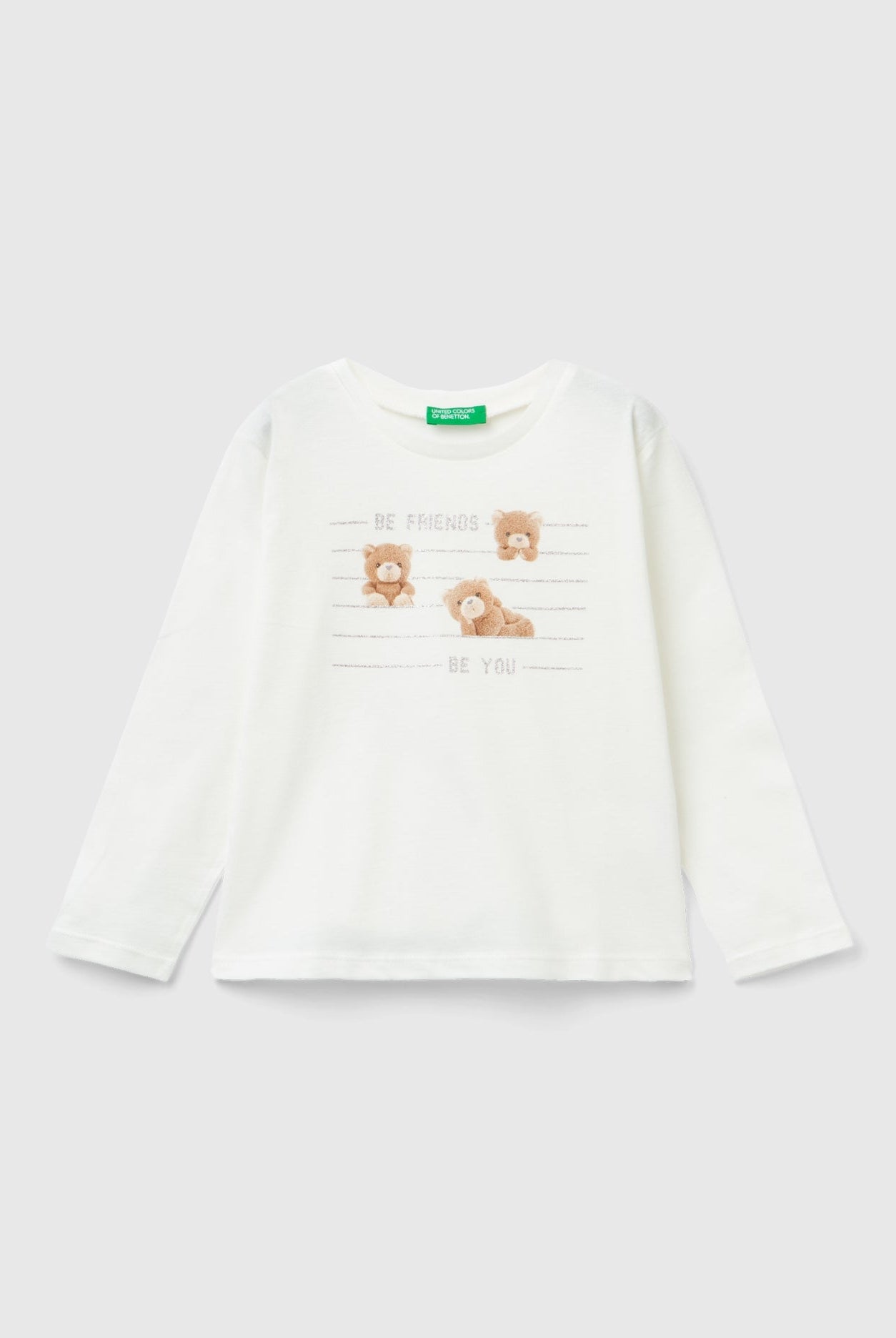 يونايتد كولورز اوف بينيتون تيشيرت بطباعة أمامية كم طويل بناتي