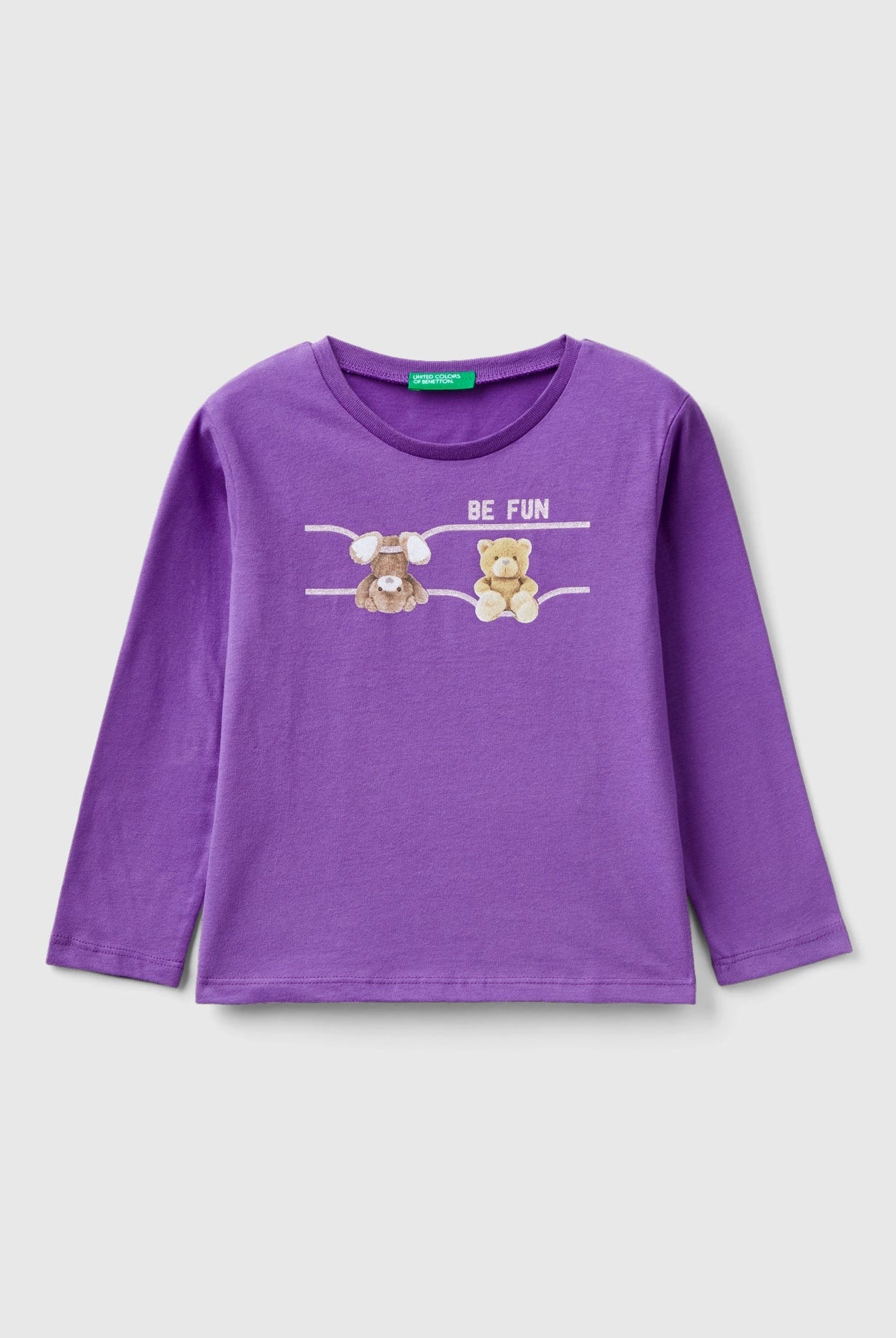 يونايتد كولورز اوف بينيتون تيشيرت بطباعة أمامية كم طويل بناتي