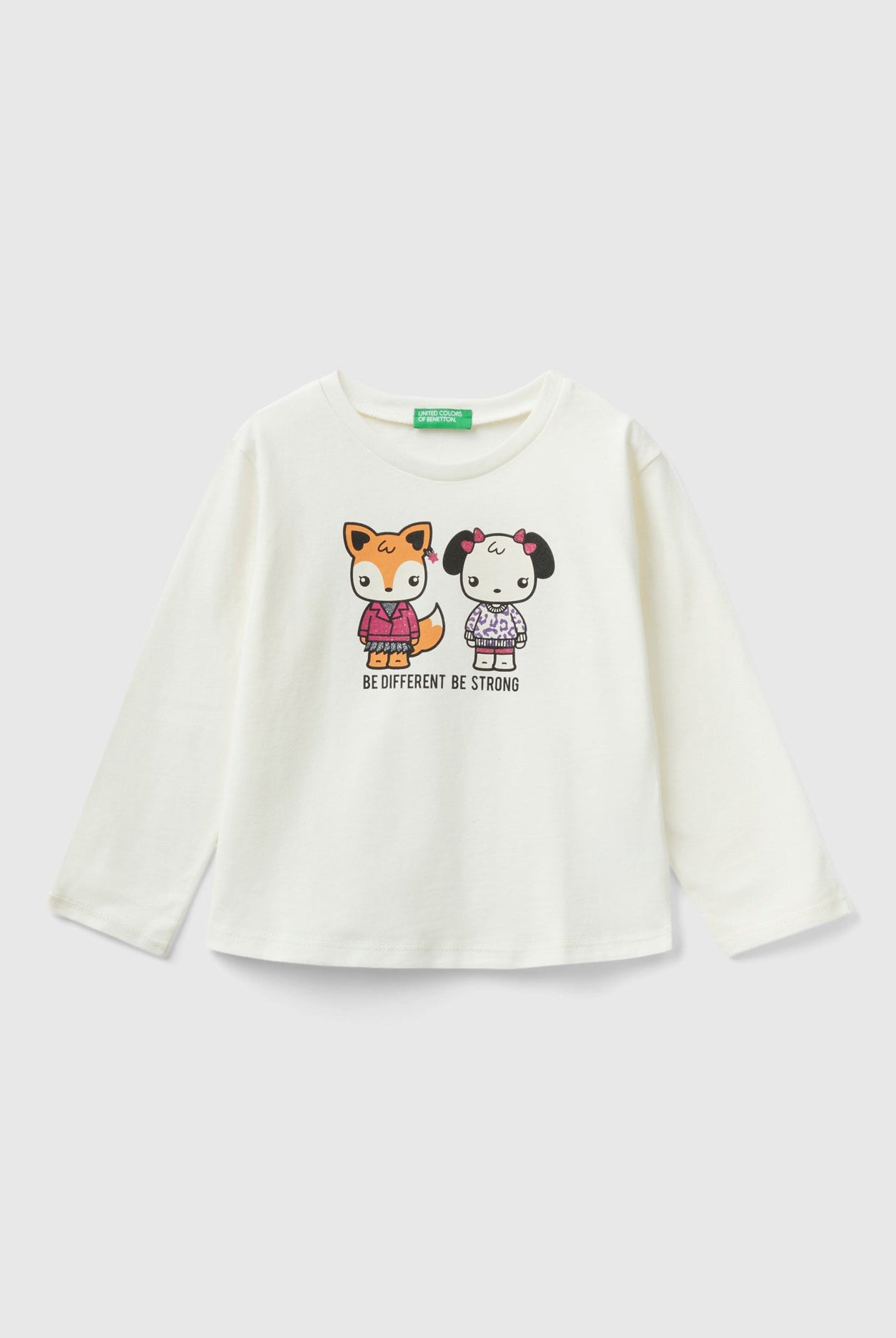 يونايتد كولورز اوف بينيتون تي شيرت بطبعة من القطن كم طويل بناتي