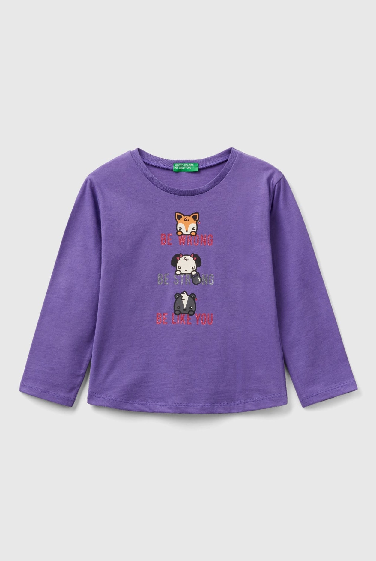 يونايتد كولورز اوف بينيتون تي شيرت بطبعة من القطن كم طويل بناتي