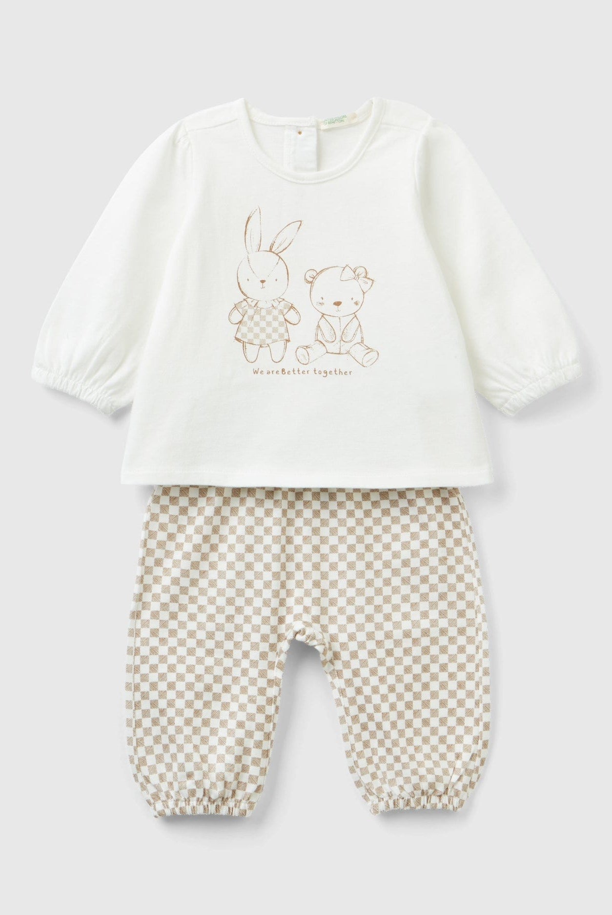 يونايتد كولورز اوف بينيتون طقم بنطلون منقوش وتيشيرت كم طويل رضع أطفال