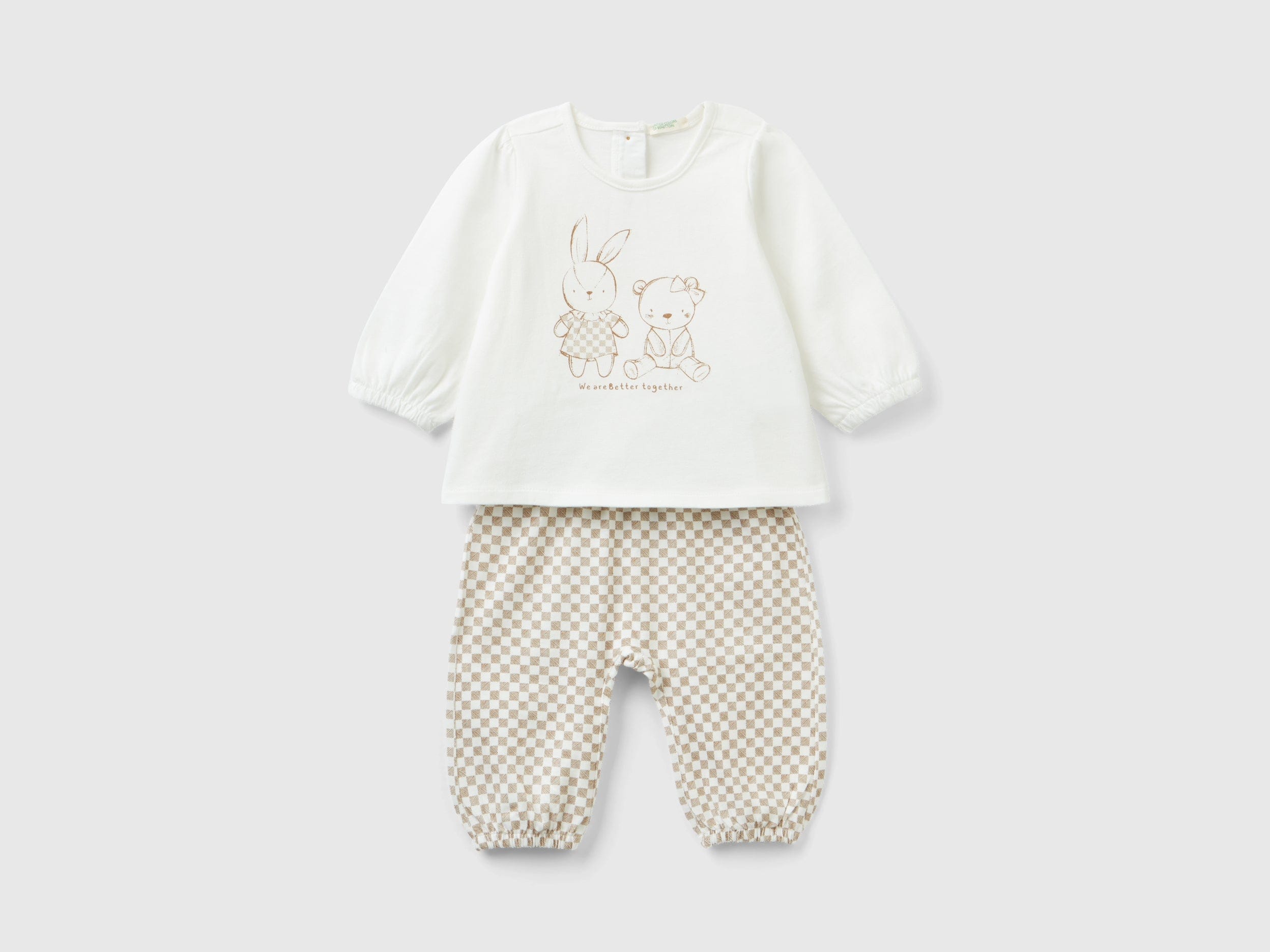 يونايتد كولورز اوف بينيتون طقم بنطلون منقوش وتيشيرت كم طويل رضع أطفال